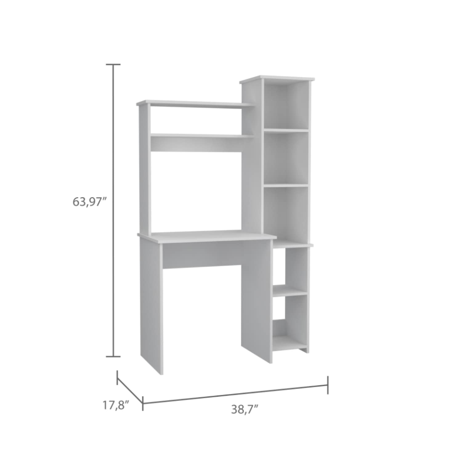 Aramis Ergonomic White Office Desk with 5 Shelves & 2 Large Storage Shelves - 63.9 Inch Height Computer Workstation for Home Office, Study Room & Small Spaces