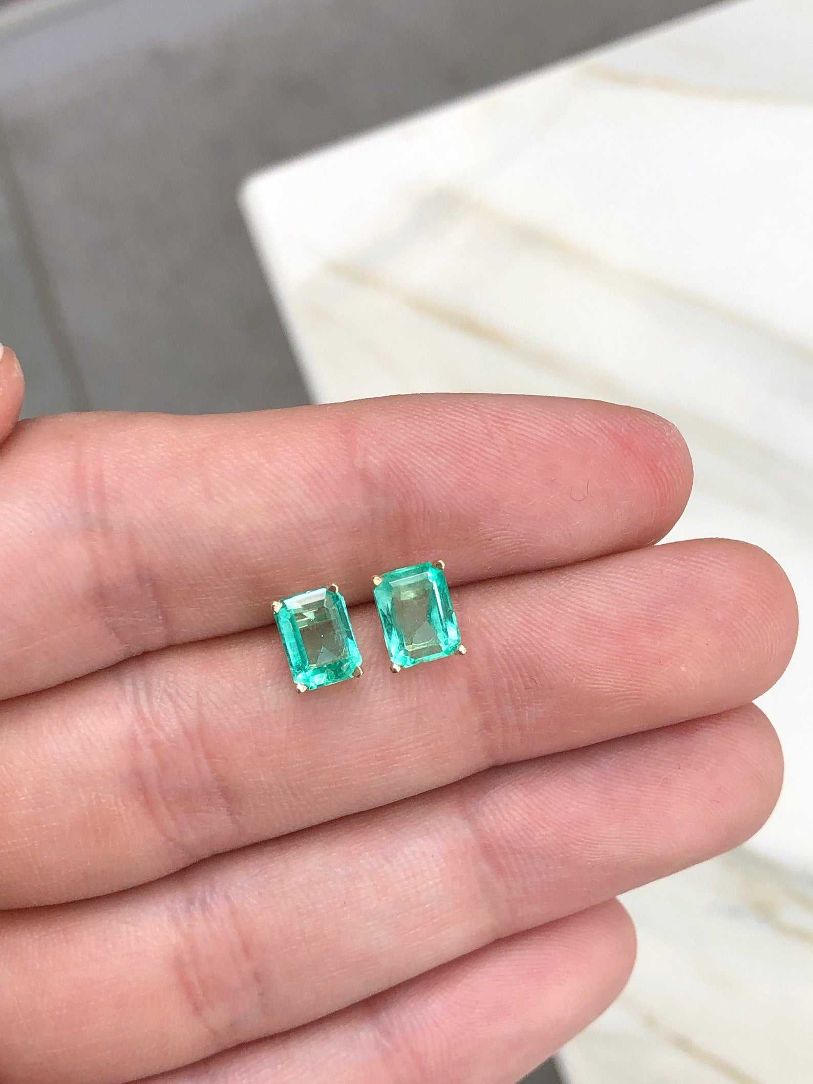 2.05 Carat Total Weight (TCW) Bright Rich Green Emerald Cut Stud Earrings in 14K Gold – Perfect for Weddings, Parties & Special Occasions