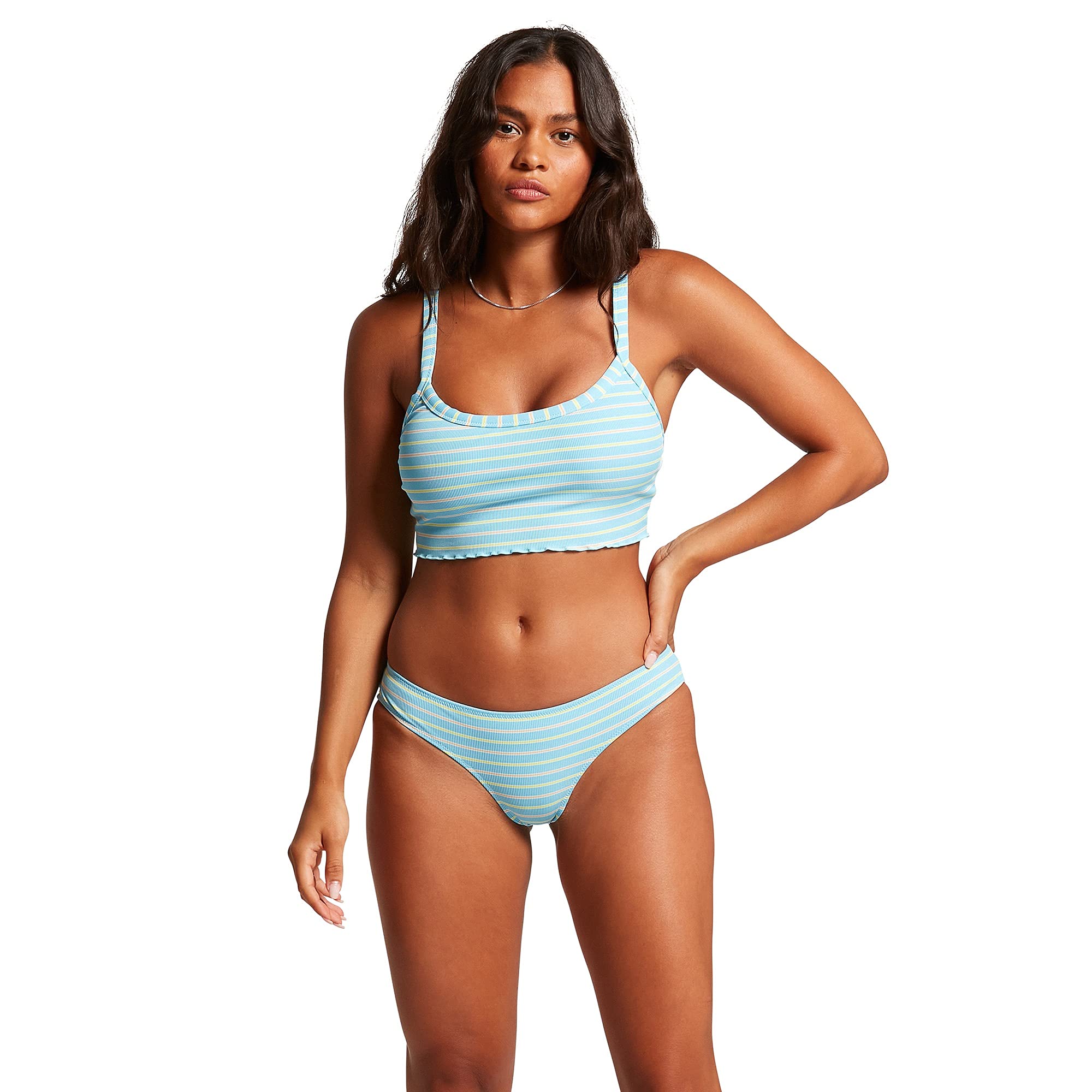 Volcom Next in Line Crop Bikini Top - Women's Swimwear in Coastal Blue, Size MD | Perfect for Beach, Pool & Summer Vacations