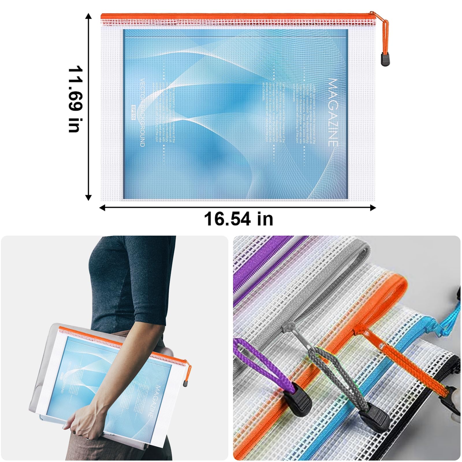 Extra Large A3 Size Waterproof Zipper Pouch - 12 Pack Puzzle Storage Bags for Board Games, Travel, Office & Home Organization | Durable Zippered Pouches for Art Supplies, Documents & Accessories