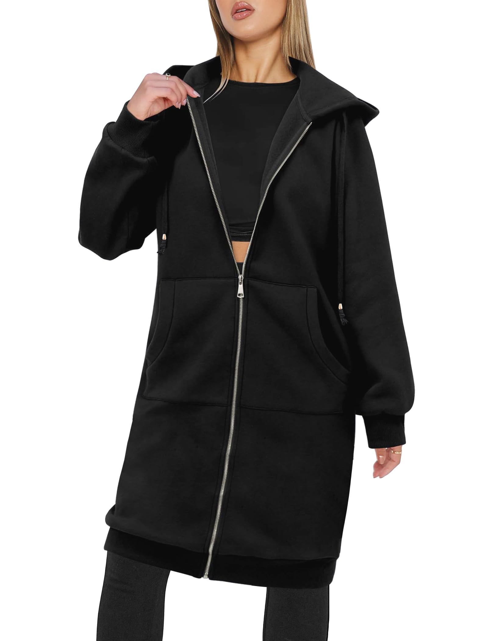 Zeagoo Women's Casual Zip Up Hoodie Long Tunic Sweatshirt Jacket - Plus Size Fashion Hooded Pullover with Pockets | Perfect for Lounge Wear, Gym, Running & Outdoor Activities