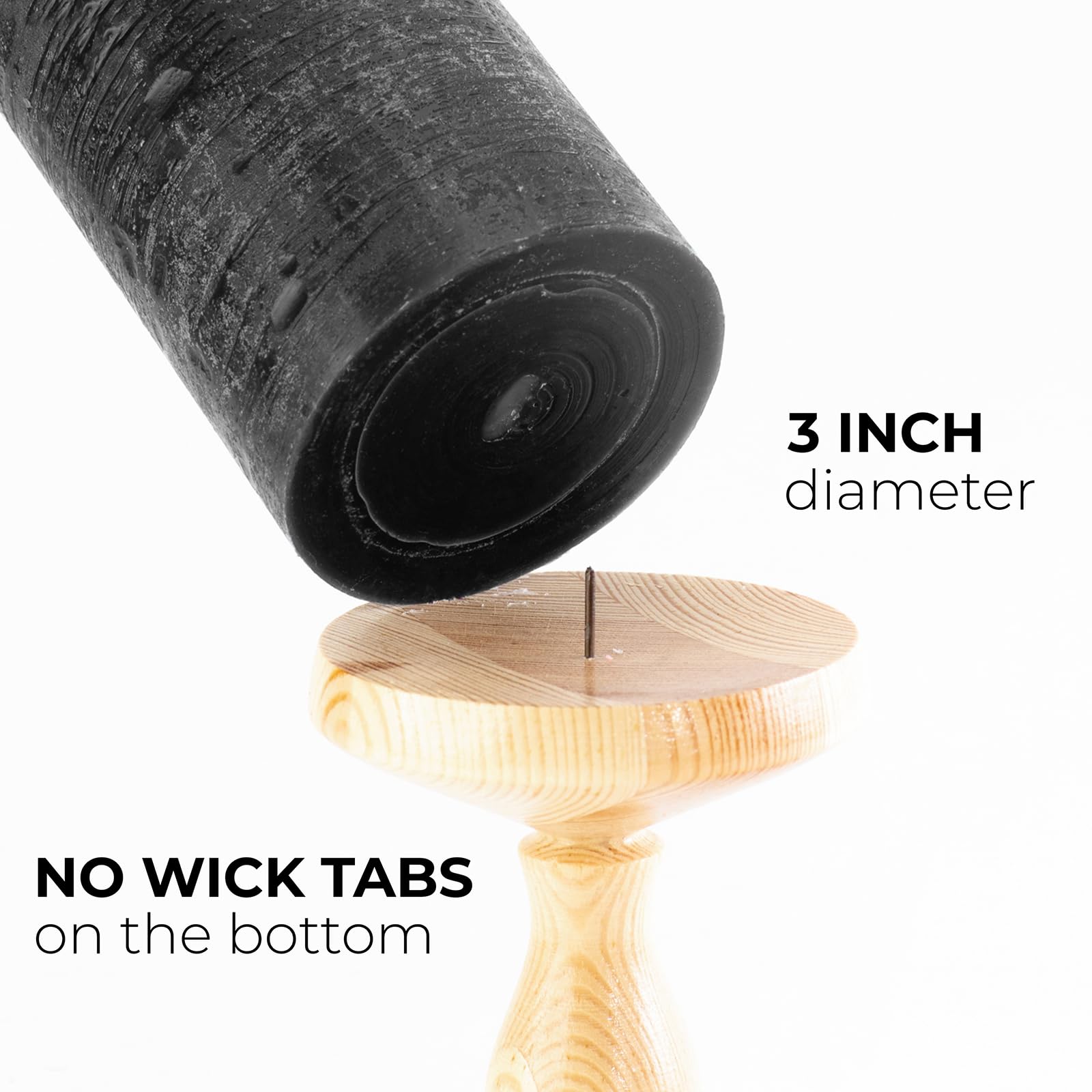 Large Pillar Candles 3x6 Inch - Set of 3 Unscented Black Candles for Halloween Decor & Home Styling