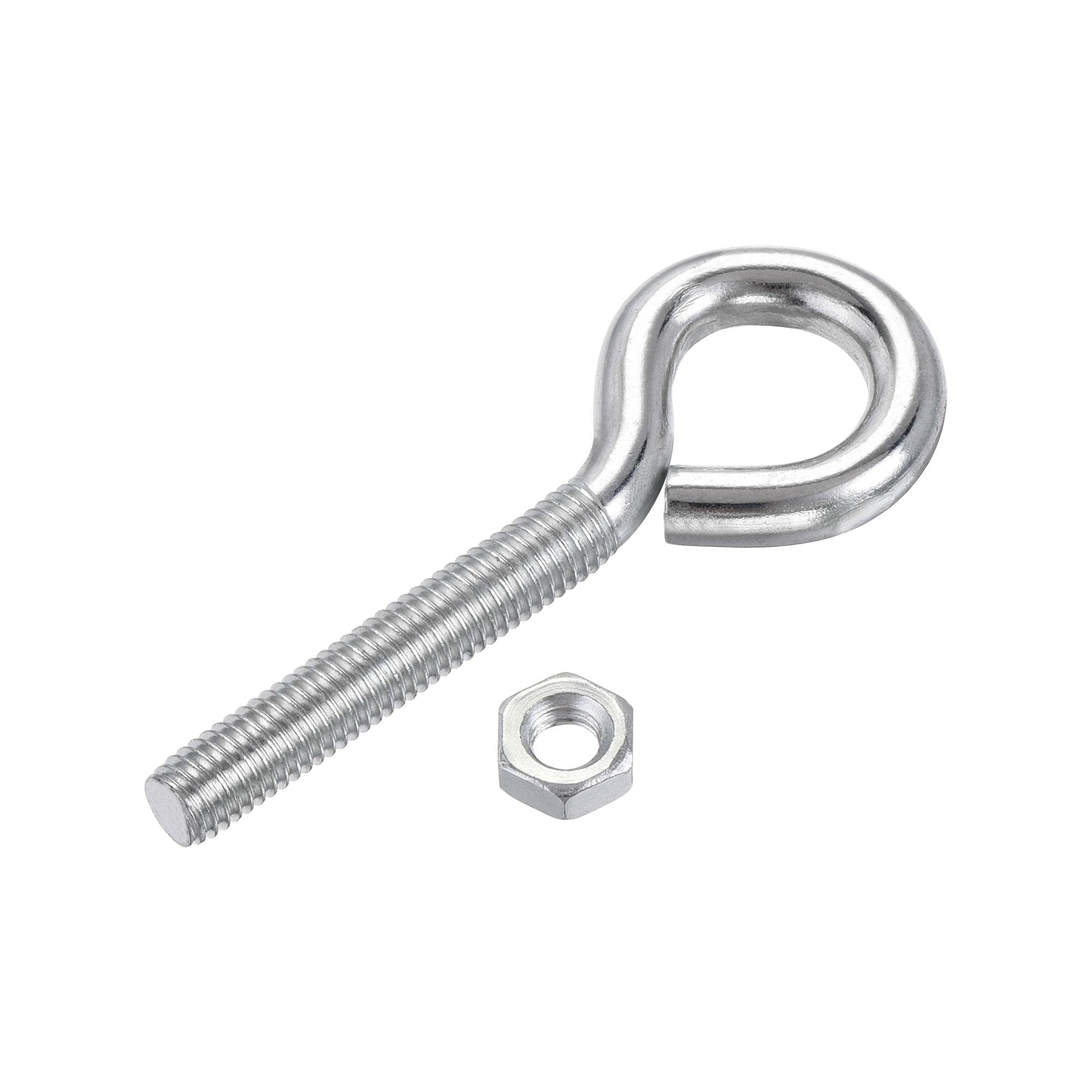 uxcell M8x50mm Eye Hooks Screws Bolts Kit - 5pcs Carbon Steel Hanger Eyelet Hooks with Hex Nuts for Metal & Wood - Perfect for Hanging Plants, Lights, and Heavy Duty Storage