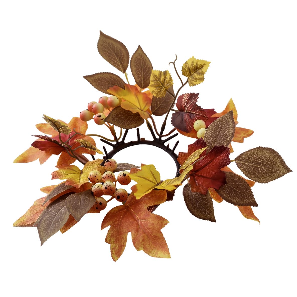 2 Pcs Artificial Maple Leaves Candle Rings with Orange Pip Berries - 3 Inch Center Wreath for Thanksgiving & Fall Decor - Perfect for Pillar Candles, Table Centerpieces, and Harvest Home Decor