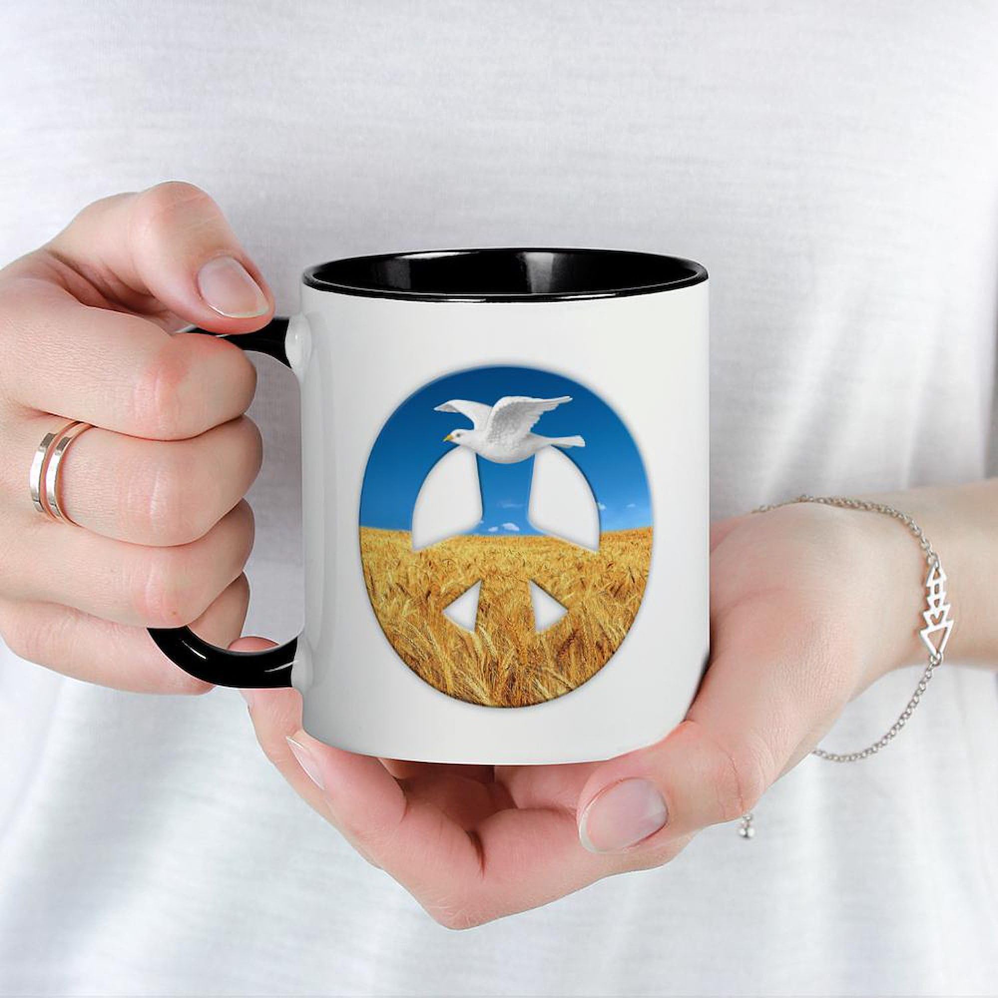Peace In Ukraine 11 oz Ceramic Coffee Mug - 325 ml White Tea Cup for Office, Home & Gifts - Inspirational Travel Mug for Coffee Lovers & Ukraine Supporters