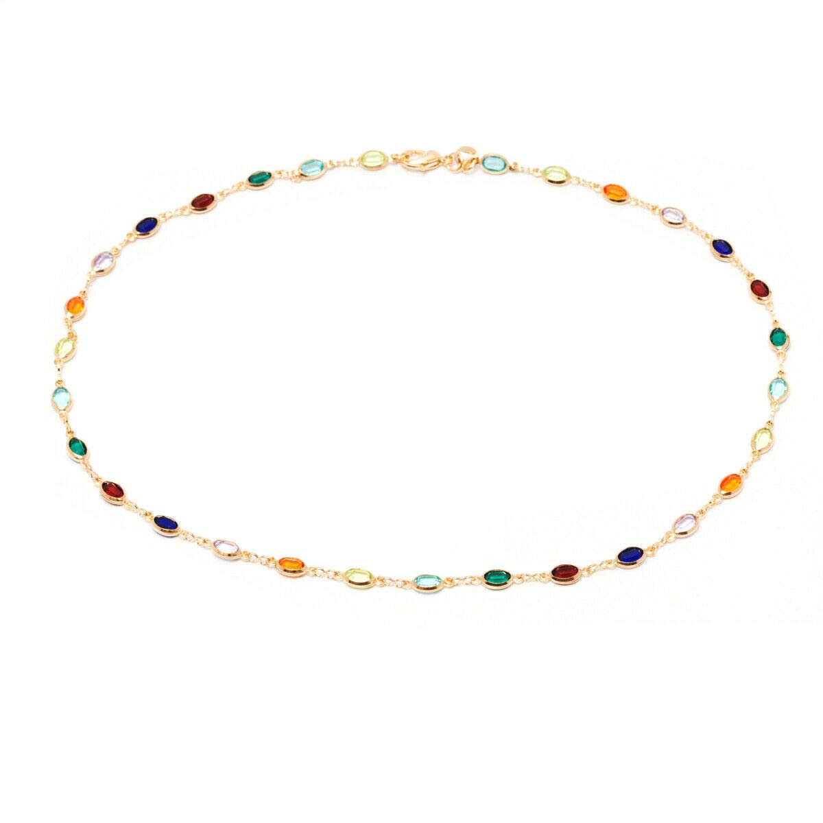 18K Gold Plated Multi-Color Crystal Anklet - Elegant Oval Baguette Design for Women | Perfect for Beach, Party & Summer Outfits | Boho Chic Jewelry Gift