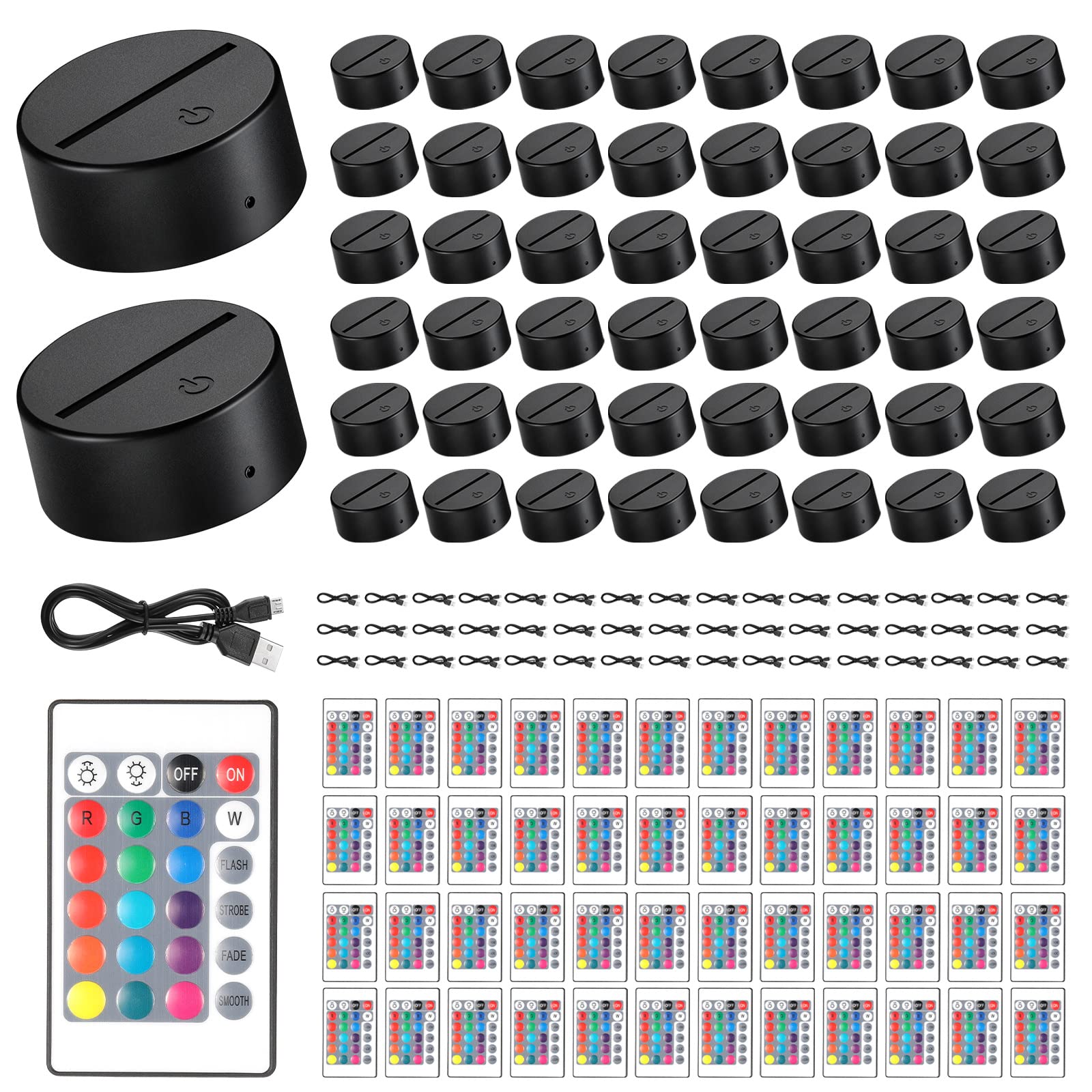 48-Piece 3D Night LED Light Lamp Base with Remote - 16 Color Changing Display Stand for Acrylic Displays | USB Powered Decorative Lighting for Christmas, Restaurants, Shops & Home Decor (Black)