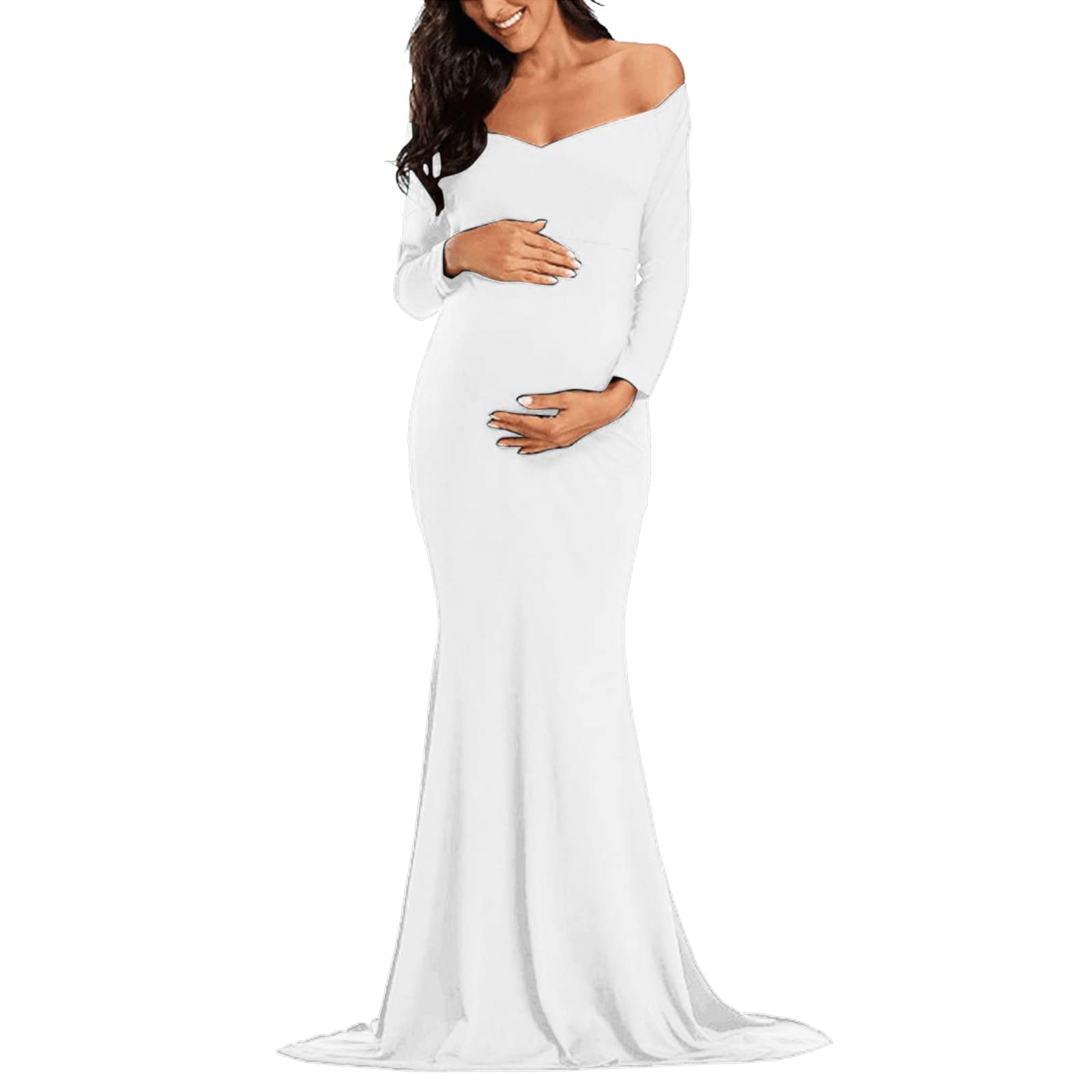 Elegant Maternity Dress for Women - Long Sleeve Solid Color Pregnancy Gown for Photoshoots & Special Occasions | Perfect for Baby Showers, Maternity Photos, and Formal Events