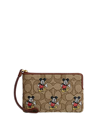 Coach Disney X Coach Corner Zip Wristlet - Signature Jacquard with Mickey Mouse Print - Perfect for Everyday Use, Gift Giving & Disney Fans Collection