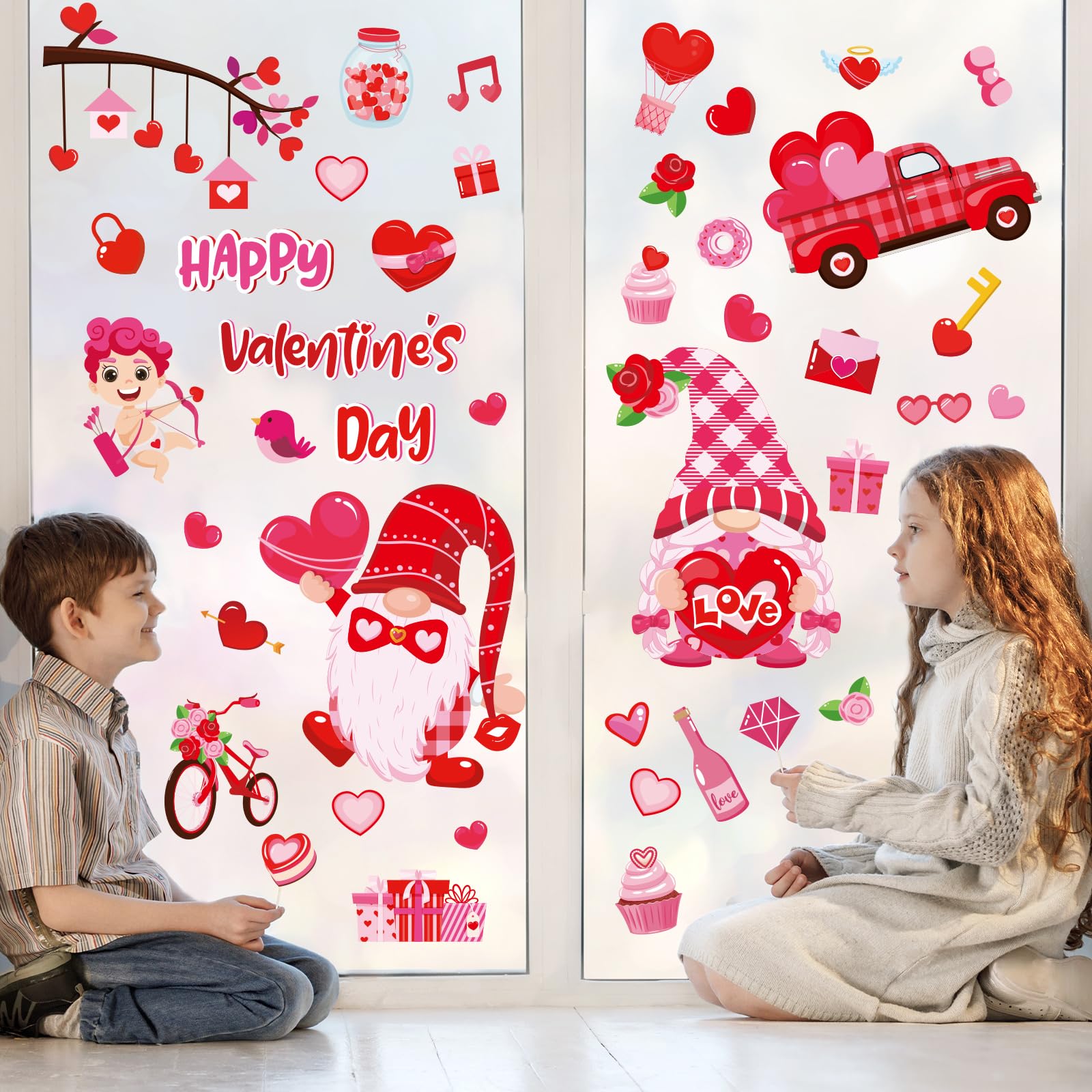 Whaline 18 Sheets St. Patrick's Day Window Clings - Valentine's Day Heart Tree & Cute Gnome Shamrock Decals - Green & Pink Window Decor for Home, School, Office - Party Supplies & Holiday Decorations (Perfect for St. Patrick's Parties, Classroom Activities & Festive Home Decor)