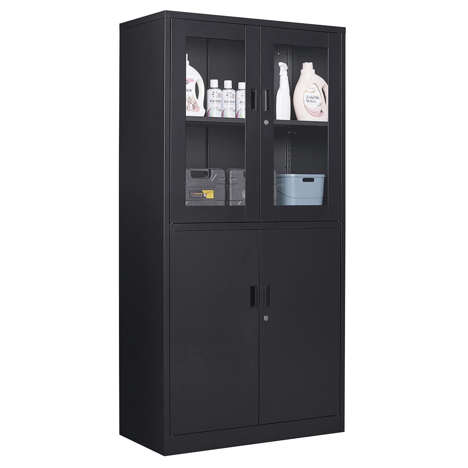 Black Metal Storage Cabinet with Glass Doors - 71