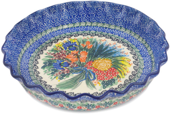 10-Inch Fluted Ceramic Pie Dish with Iris Bouquet Design - Perfect for Thanksgiving, Christmas Baking & Elegant Dessert Presentation
