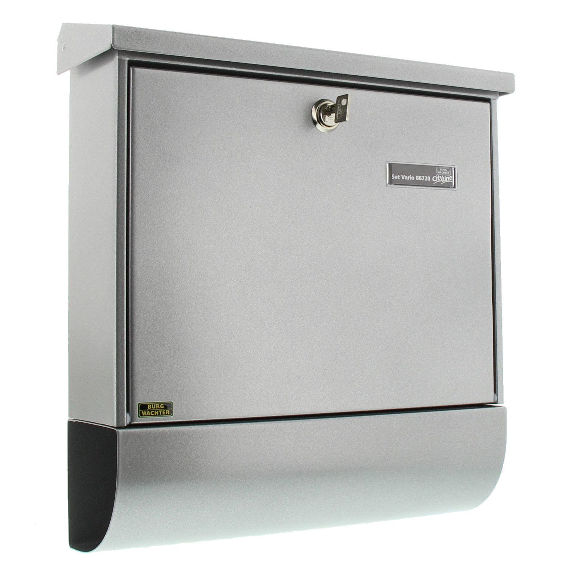 Burg-Wächter Vario 86720 Stainless Steel Mailbox Set with Integrated Newspaper Holder - Silver | Secure & Stylish Mailbox for Home, Office, or Apartment | Weatherproof & Durable Outdoor Mail Solution
