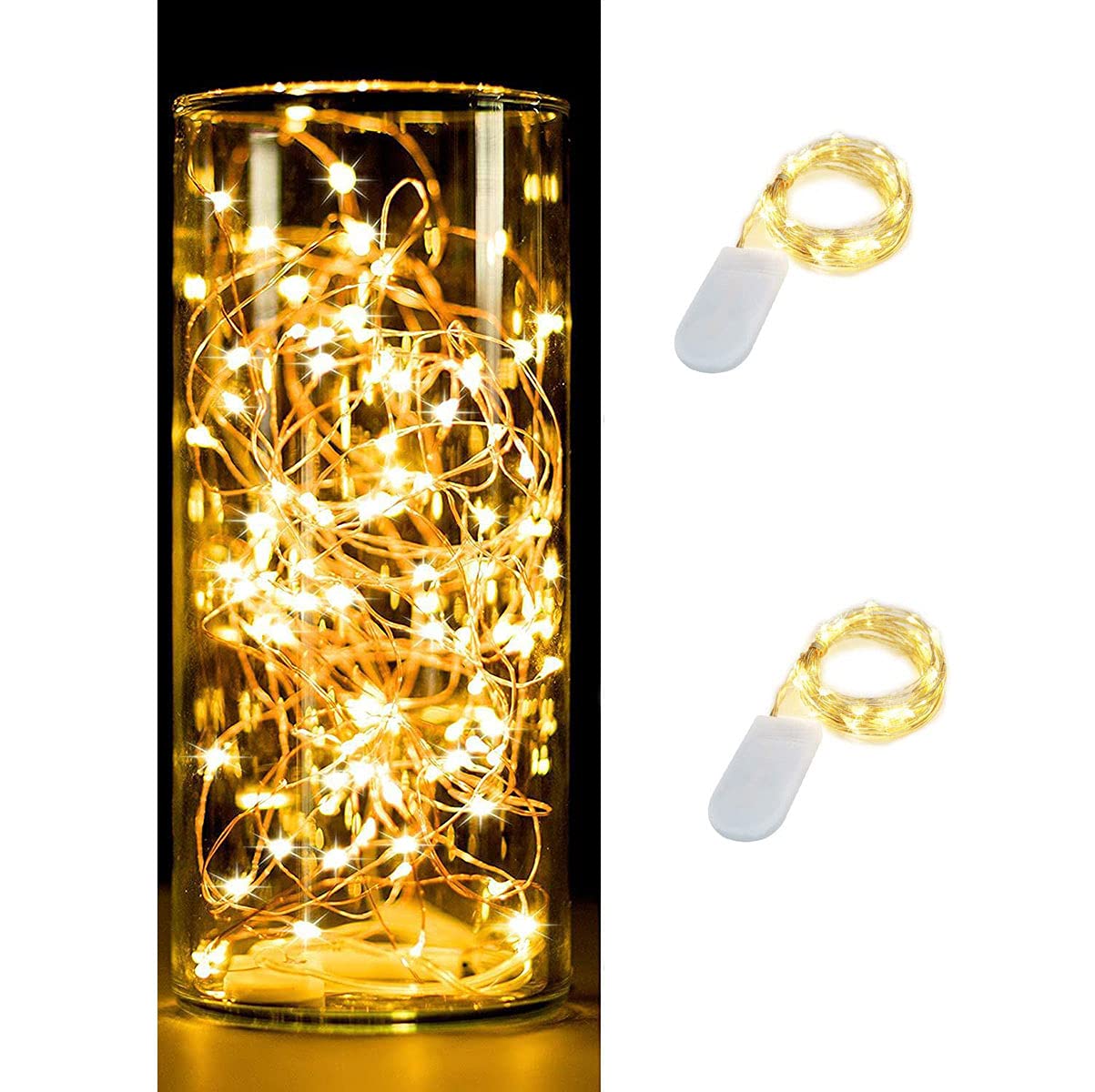 Kebaner 20 LED 7ft Waterproof Copper Wire Fairy Lights - Battery Operated Starry String Lights for Bedroom, Christmas, Wedding, Party Decor (Warm White, 2 Pack) | Perfect for DIY Home Decor, Garden Patio, and Holiday Centerpieces