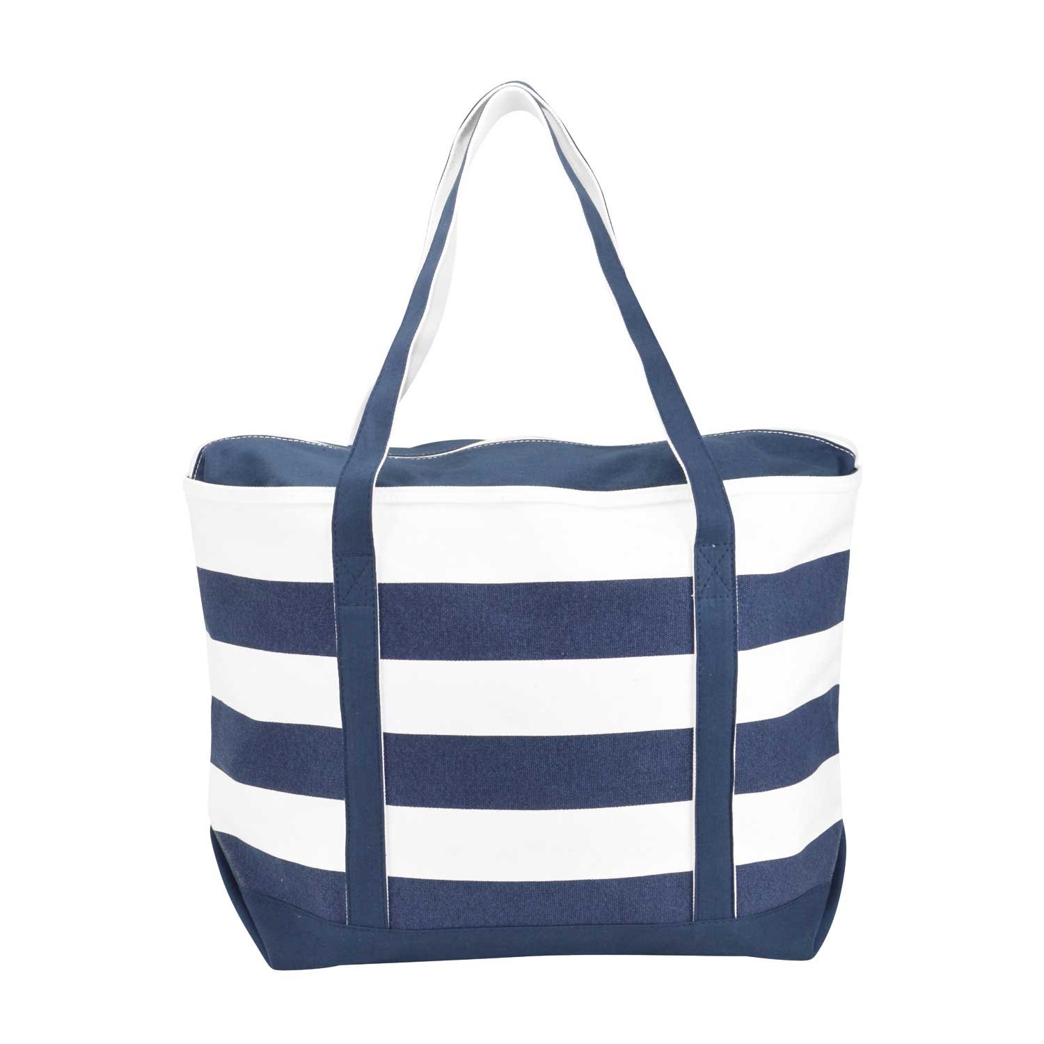 Premium Navy Blue Striped Boat Bag - Durable Cotton Canvas Tote for Beach, Travel & Shopping | Water-Resistant & Spacious Carryall for Boating, Picnics & Daily Use