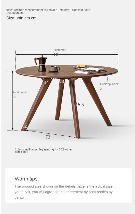Premium Black Walnut Solid Wood Round Dining Table - Vintage Farmhouse Style for Dining Room, Kitchen, and Entertaining Areas