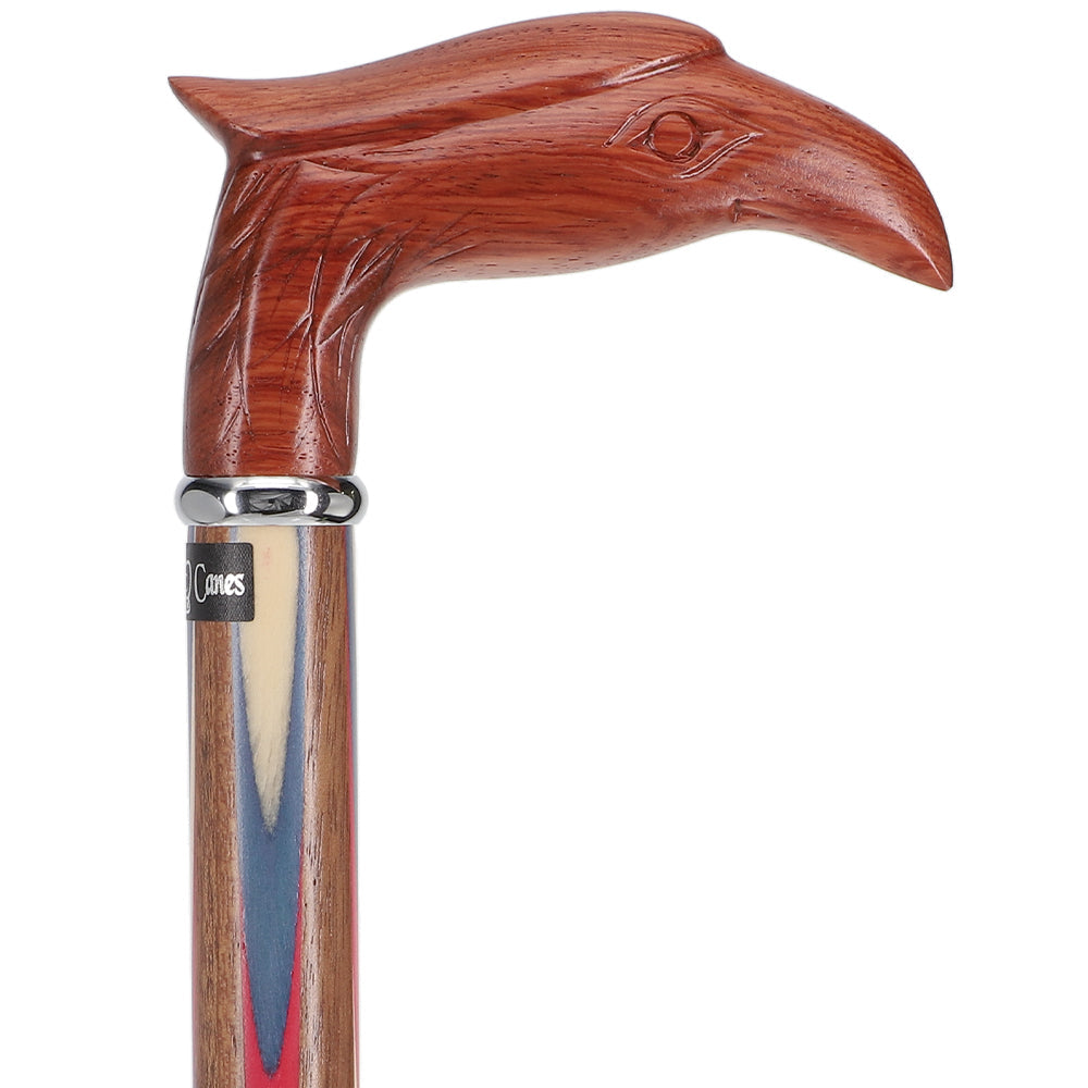 Premium Eagle Handle Walking Cane with Inlaid Ovangkol Shaft & Silver Collar - Scratch & Dent Resistant, Colors Don't Run (Model V2325) - Ideal for Seniors, Hiking & Outdoor Activities