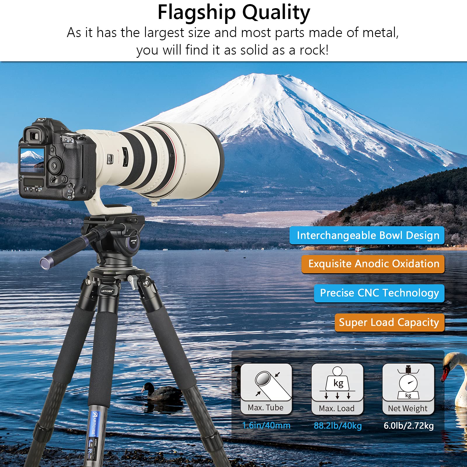 10-Layer 40mm Carbon Fiber Tripod with 2-Section External Center Column - Ultra Stable Professional Heavy Duty Carbon Bowl Tripod (Max Load 88 lbs/40 kg) for DSLR Cameras & Camcorders - Perfect for Outdoor Photography, Studio Shoots & Videography (90C Ultra Model)