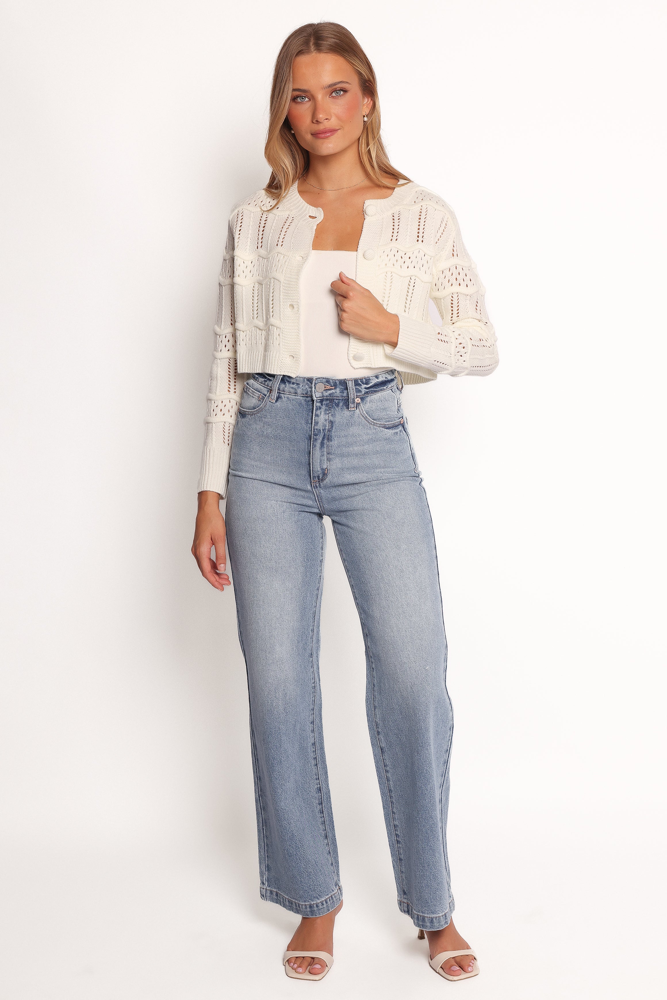 Aidy Crop Button Front Cardigan for Women - Soft White Knit Sweater | Perfect for Spring Layering, Office Wear & Casual Outfits