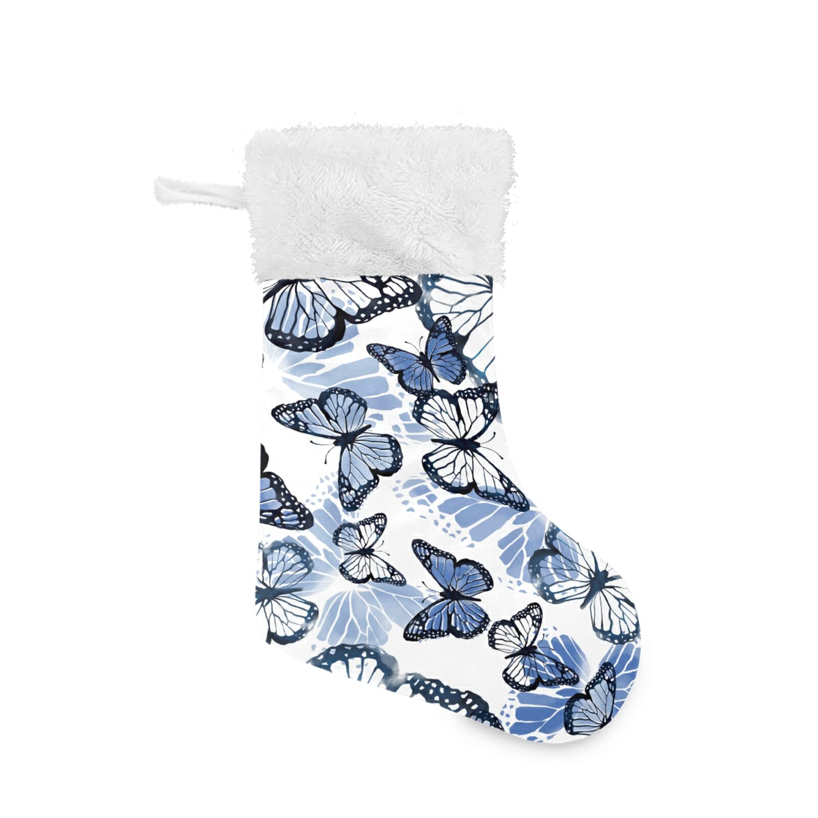 Christmas Stockings for Gifts - Classic Watercolor Blue Butterfly Design, Polar Velvet Holiday Stockings (17.71x12.20 Inches) - Perfect for Family Christmas Decorations, Holiday Parties & Festive Home Decor
