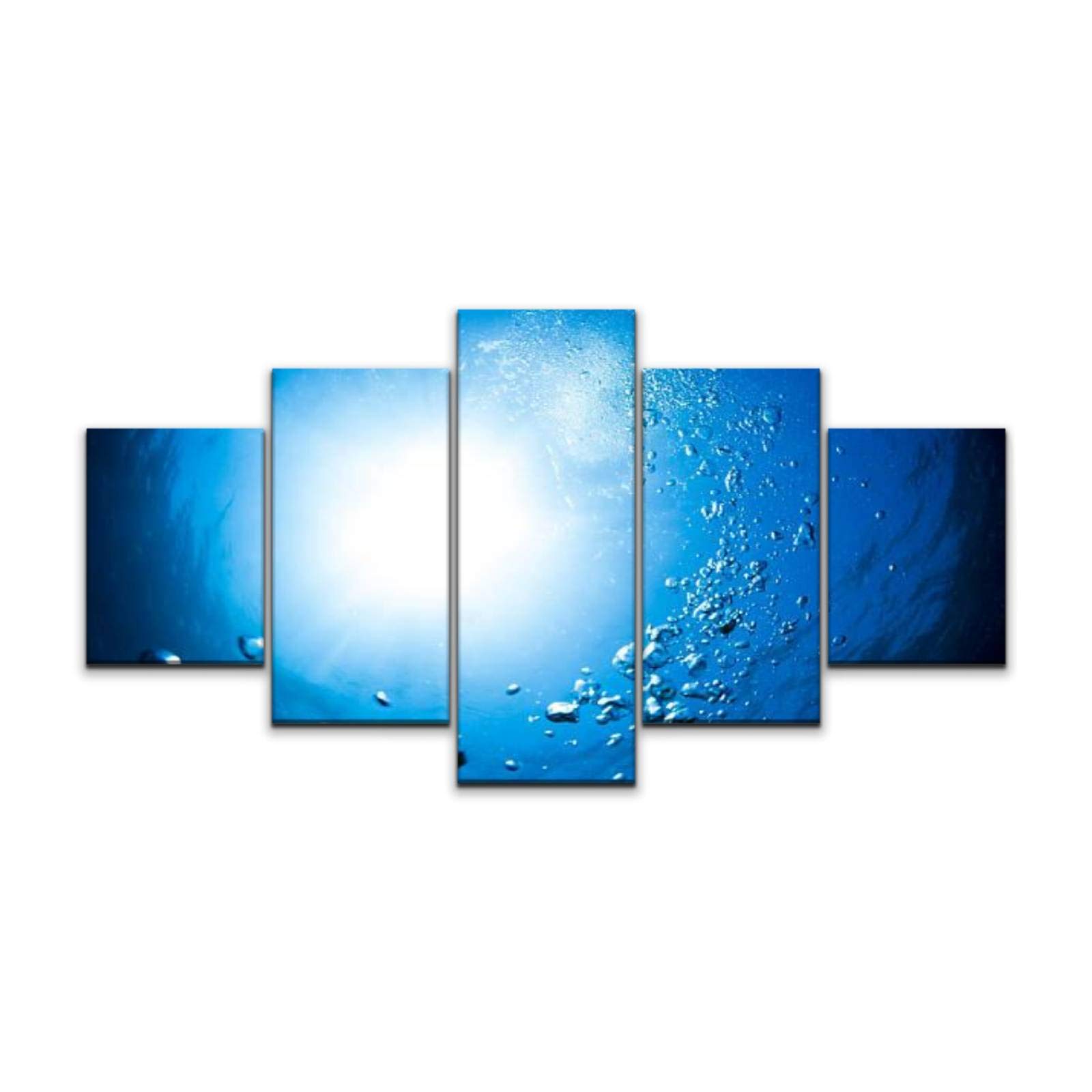 5 Panels Canvas Wall Art Underwater Bubbles - Sunlight Reactive Blue Ocean Painting - Stretched & Framed Ready to Hang - Modern Home Decor for Living Room & Bedroom - Perfect for Coastal & Nautical Theme Interiors