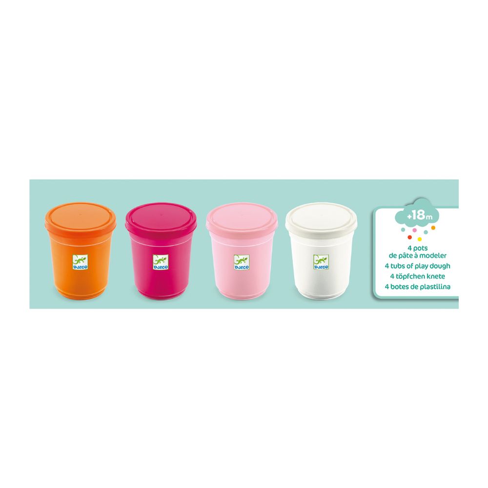 Djeco 4-Pack Modeling Play Dough Set - Non-Toxic, Vibrant Colors for Kids Arts & Crafts - Perfect for Birthday Gifts, Classroom Activities & Creative Play