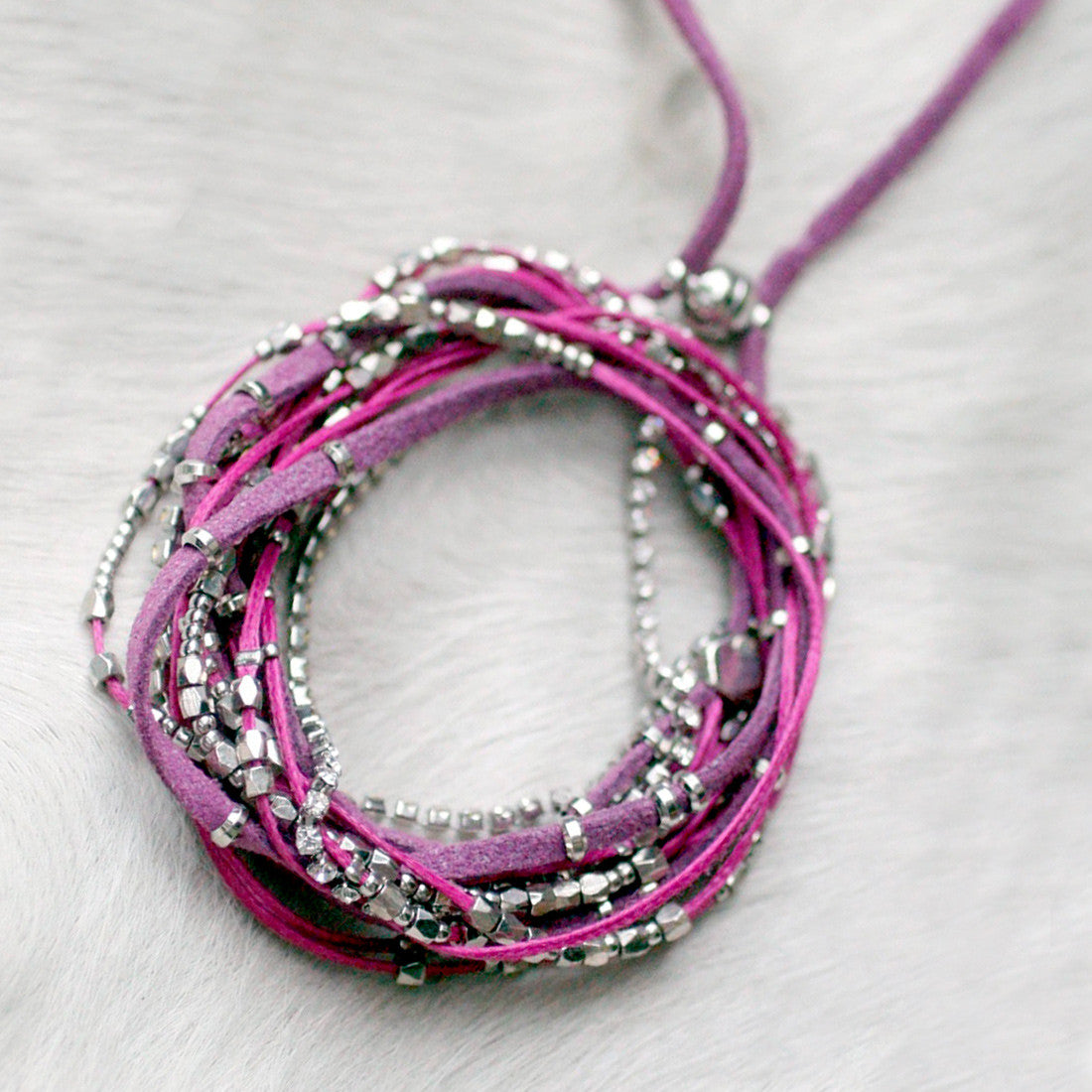Glistening Strands Double Duty Wrap Bracelet & Necklace with Magnetic Adjustable Clasp - Violet | Versatile Jewelry for Women, Perfect for Parties, Weddings & Everyday Wear