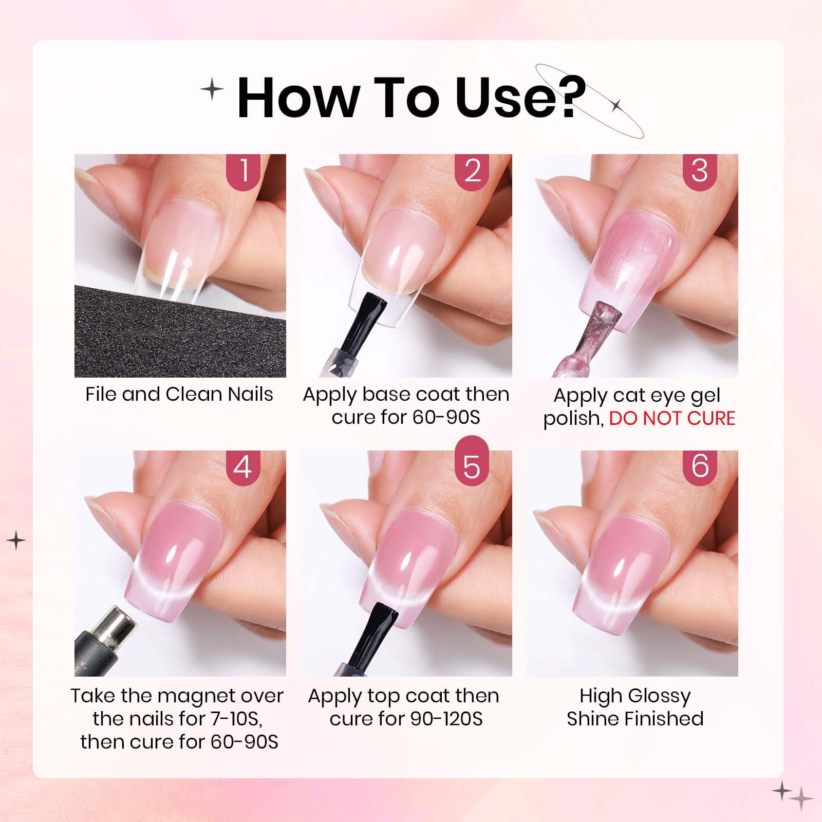 6 Colors Cat Eye Gel Nail Polish Set - Moonlight Glass Magnetic Gel with Shimmer Glitter (Pink, Purple, Gray) | Soak Off & Nail Lamp Friendly | DIY Nail Art at Home for Parties, Weddings & Special Occasions