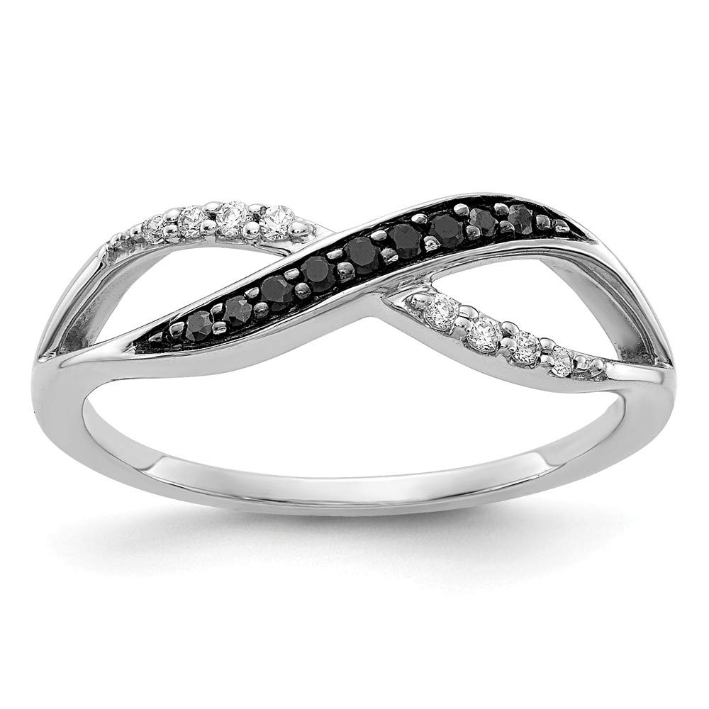 14K White Gold Black and White Diamond Ring Band (0.139 CTTW) - Elegant Wedding Band, Anniversary Gift for Her, Perfect for Engagements & Special Occasions