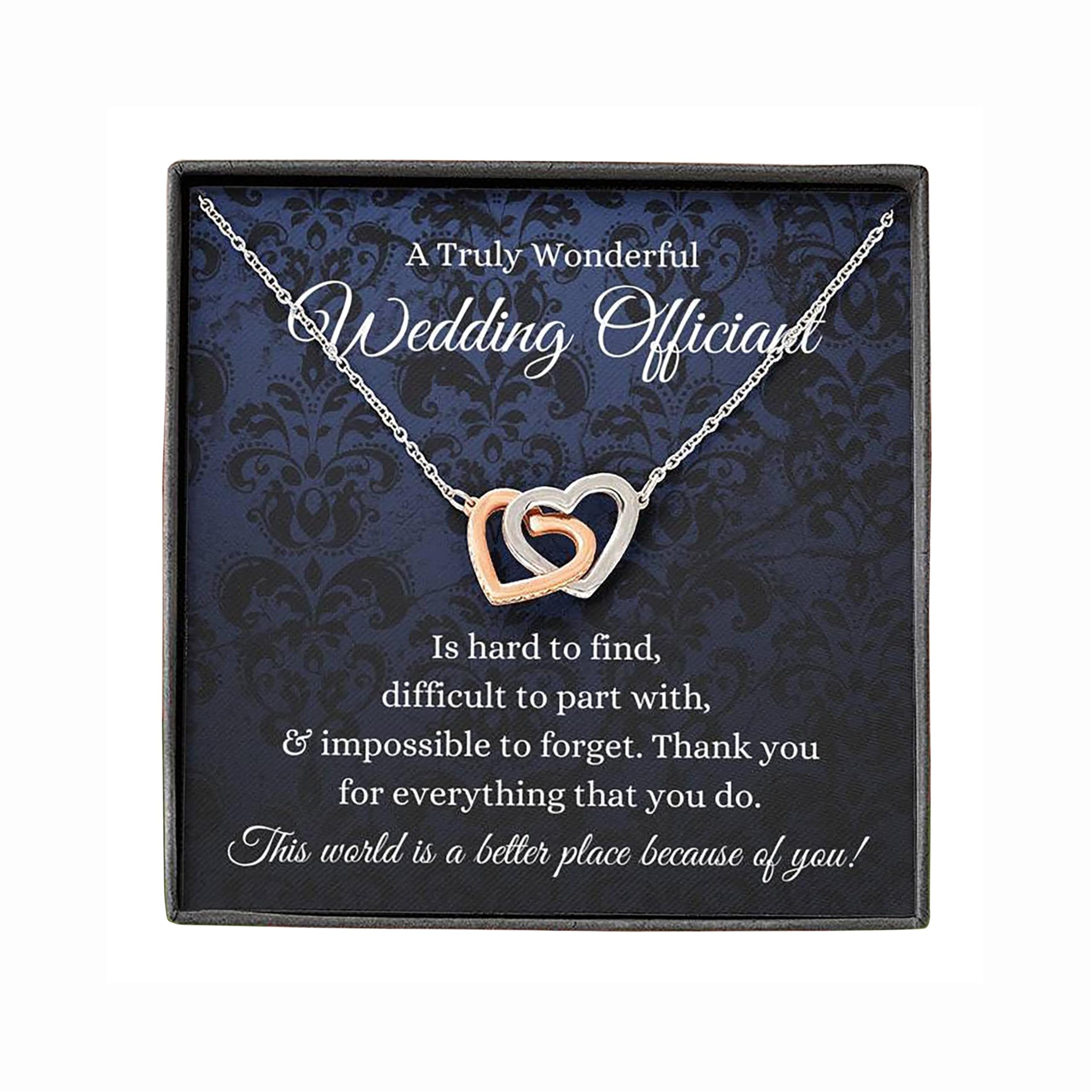 Handmade Personalized Message Card Jewelry - Interlocking Hearts Necklace for Wedding Officiant Gift (White, Gold, Custom Size) | Perfect for Ceremonies, Anniversaries & Special Occasions