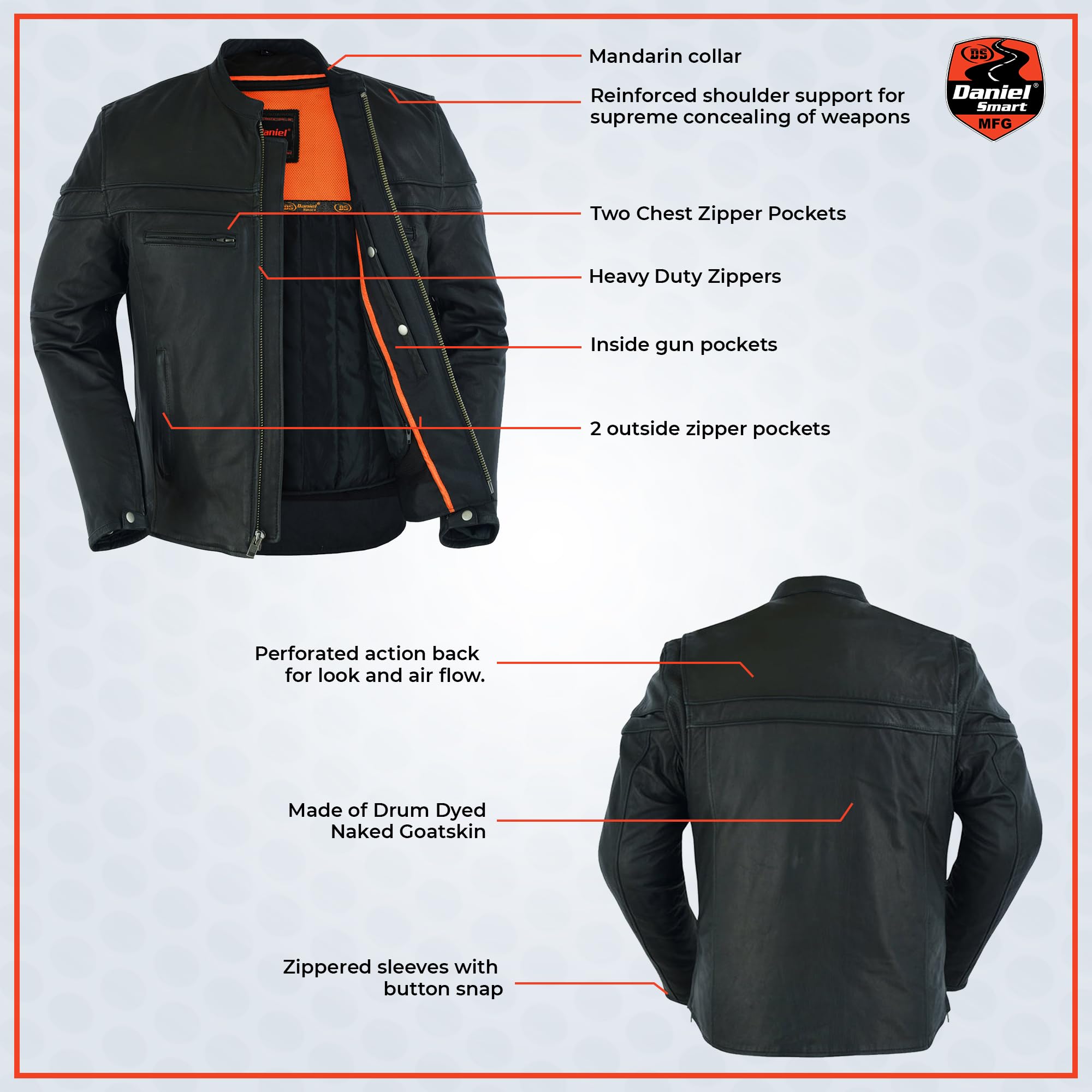 Premium Men's Goatskin Leather Motorcycle Jacket - Daniel Smart Biker Jacket with Concealed Armory Pocket for Safety & Style | Ideal for Riding, Outdoor Adventures & Urban Fashion