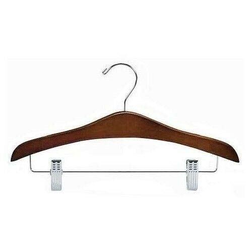Premium Wooden Suit Hangers with Chrome Clips - Walnut Finish (Pack of 25) - Heavy Duty Pants & Coat Hangers for Closet Organization - Perfect for Dry Cleaning, Retail Stores & Home Wardrobe Storage