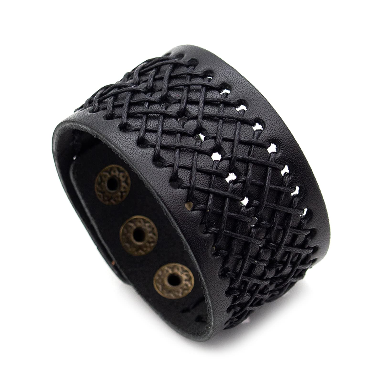 Punk Rock Adjustable Leather Bracelet - Braided Wide Wristband Arm Cuff for Men & Women - Perfect for Concerts, Festivals and Gothic Fashion