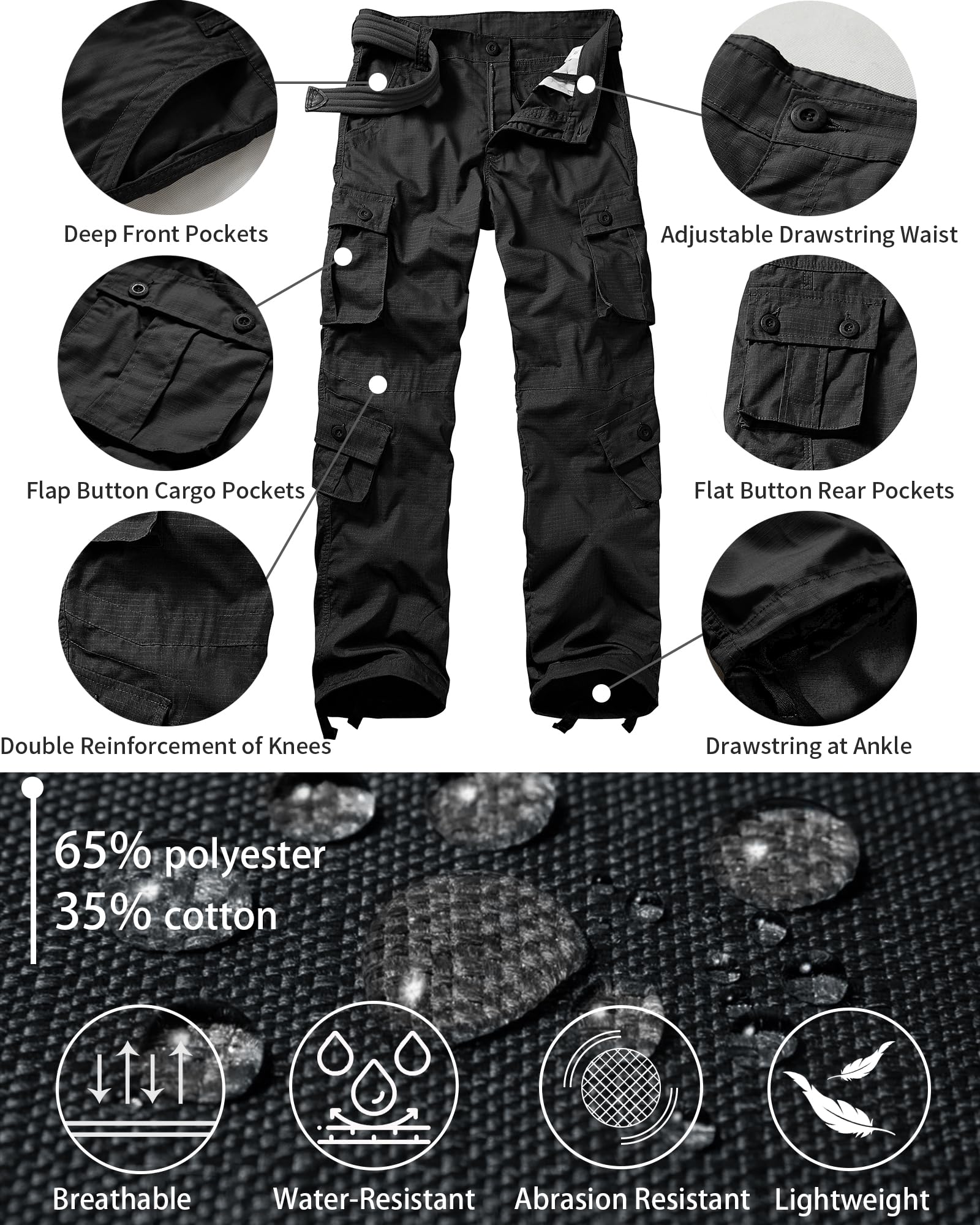 Men's Lightweight Tactical Hiking Pants - Outdoor Work Cargo Pants with Multiple Pockets | Durable Ripstop Fabric for Camping, Hiking & Everyday Wear