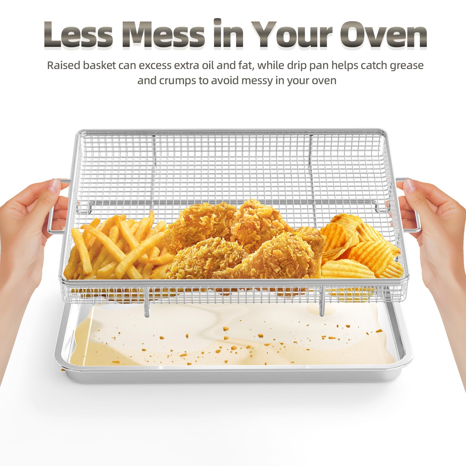 2-Piece Stainless Steel Air Fryer Basket & Crisper Tray Set for Oven with Air Fry Function - 15.4