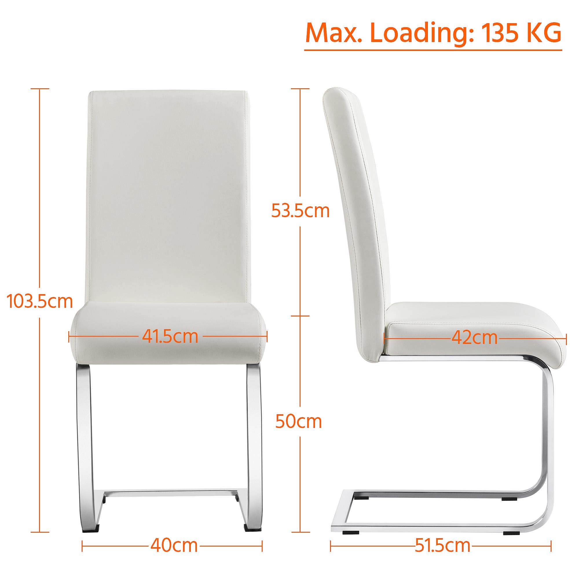 Topeakmart 4-Piece Modern White Leather Upholstered Dining Chairs Set - Armless High Back Kitchen & Living Room Side Chairs with Metal Legs - Perfect for Small Spaces, Breakfast Nooks & Contemporary Dining Areas