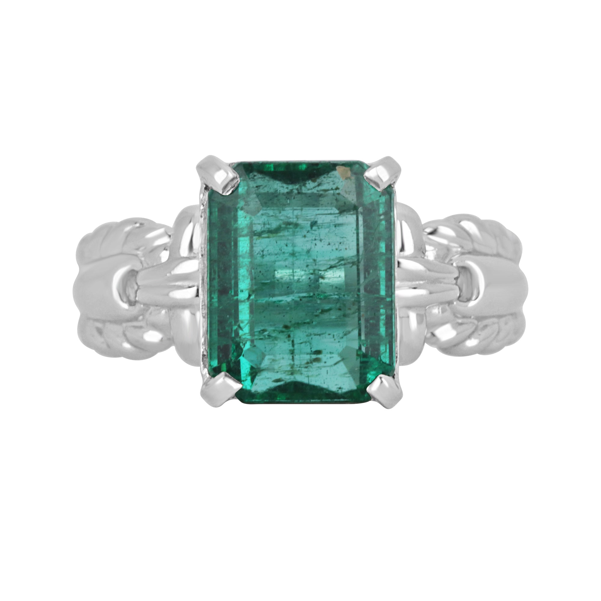 3.59 Carat Natural Emerald Cut Solitaire Vintage Style Platinum Ring for Women - Elegant Engagement, Wedding, Anniversary Gift & Special Occasion Jewelry