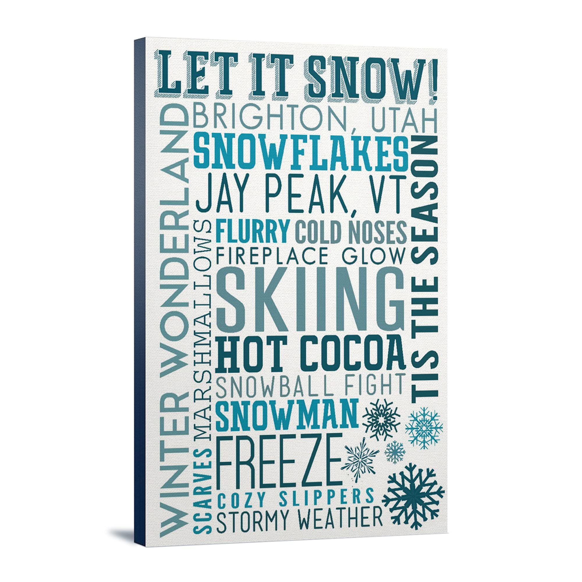 Brighton Utah 'Let It Snow' Christmas Typography Wall Art - 16x24 Wrapped Canvas for Holiday Home Decor - Perfect for Living Room, Bedroom & Office Seasonal Decoration