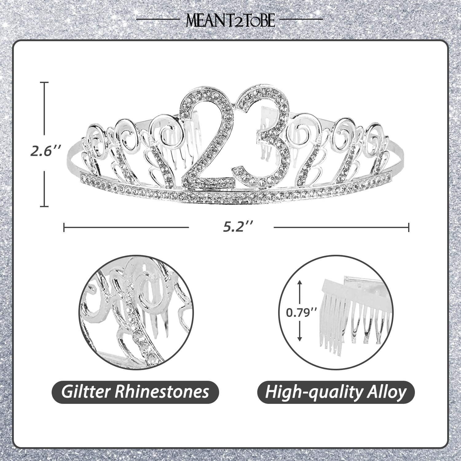 MEANT2TOBE 23rd Birthday Sash & Tiara Set for Women - Sparkling Glitter Sash with Rhinestone Silver Metal Tiara | Perfect 23rd Birthday Party Gift for Her | Great for Birthday Celebrations, Bachelorette Parties & Special Occasions