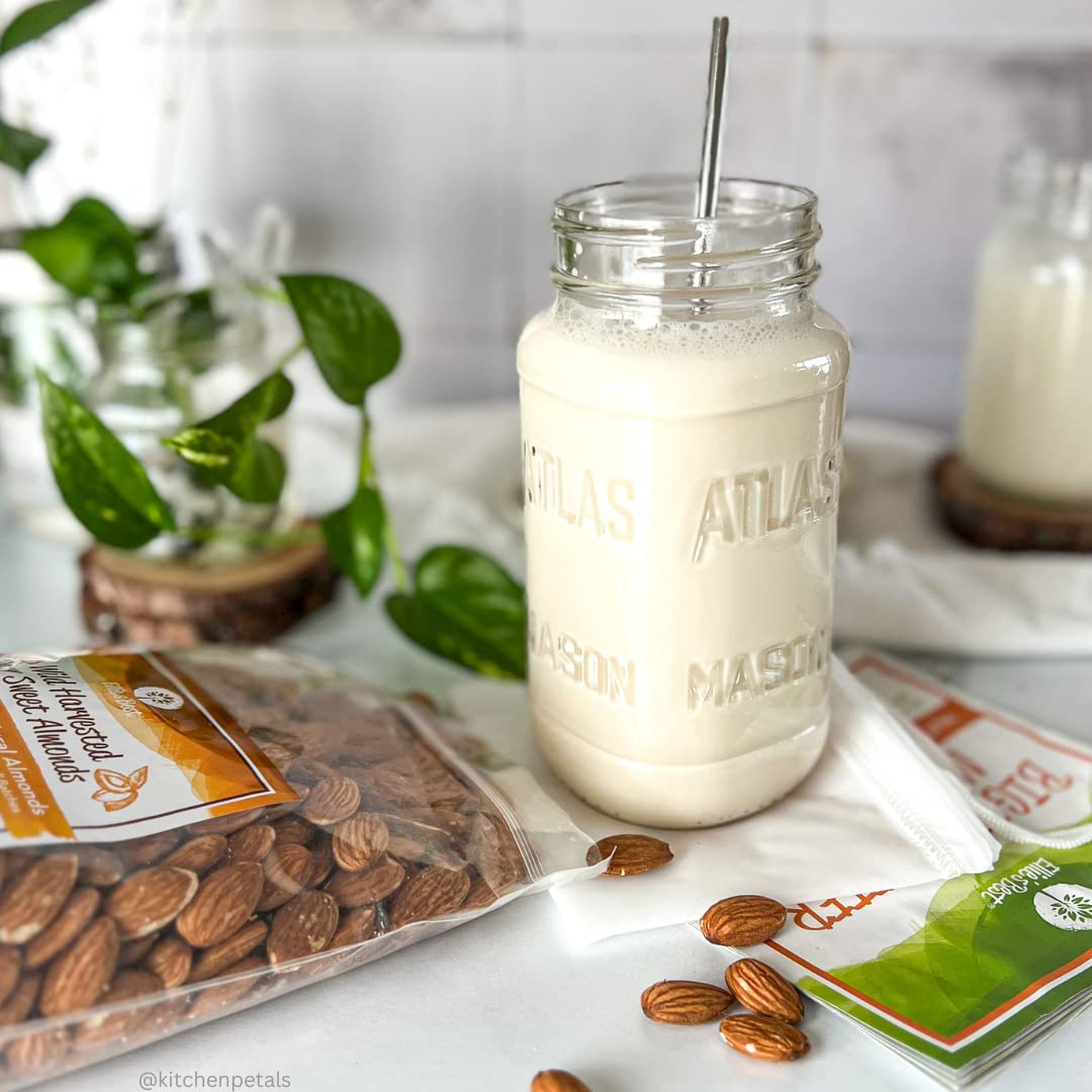 Premium Nut Milk Bag XL 12x12 Inches - Organic Sprouting Almonds 3lb Bundle - Perfect for Homemade Almond Milk, Cheesecloth Filtering & Raw Food Preparation