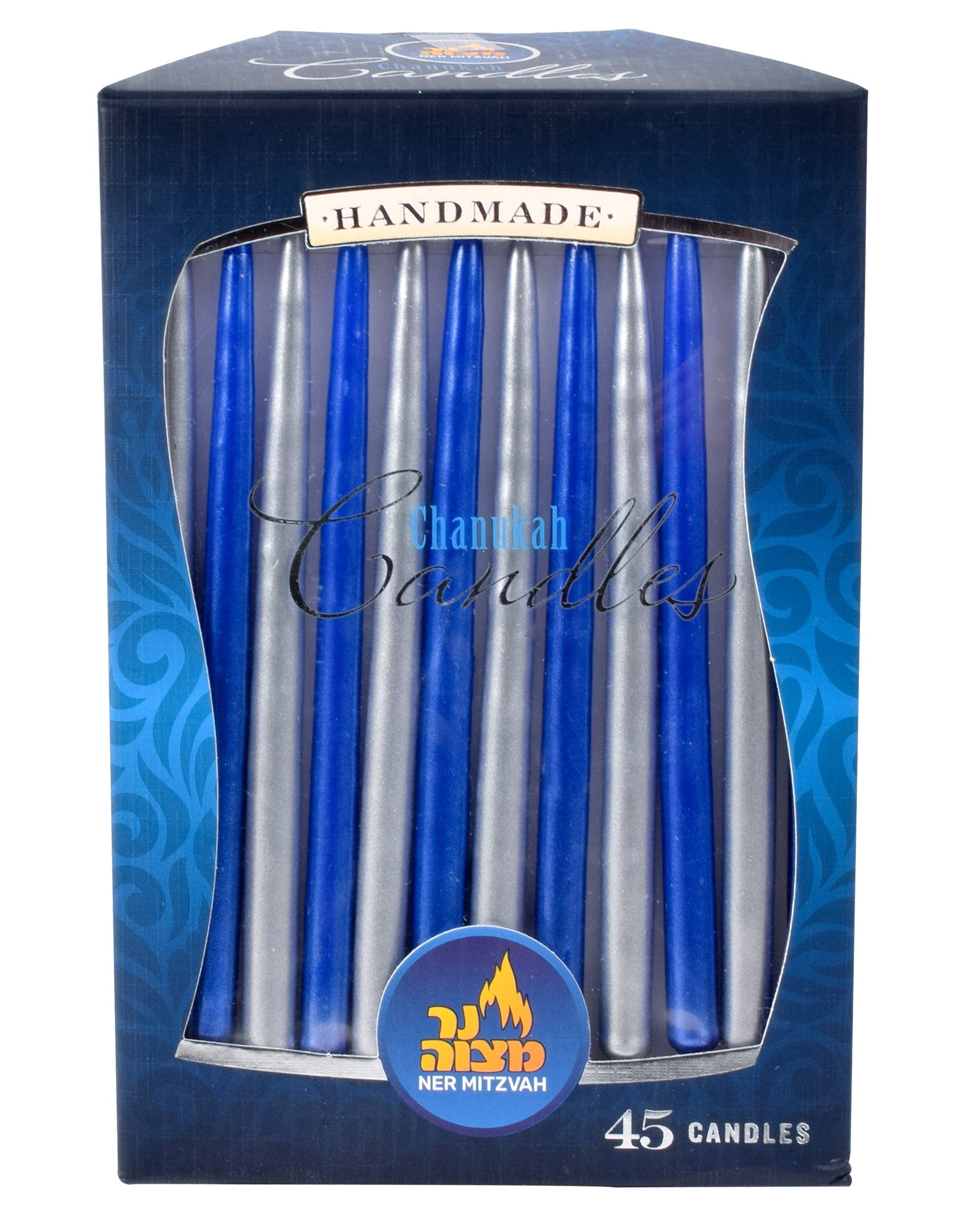 Premium Dripless Hanukkah Candles - Metallic Blue & Silver Chanukah Candles for Menorah (45 Count) | Fits Most Menorahs, Long-Lasting Wax for All 8 Nights | Perfect for Home Celebrations & Jewish Holiday Decor
