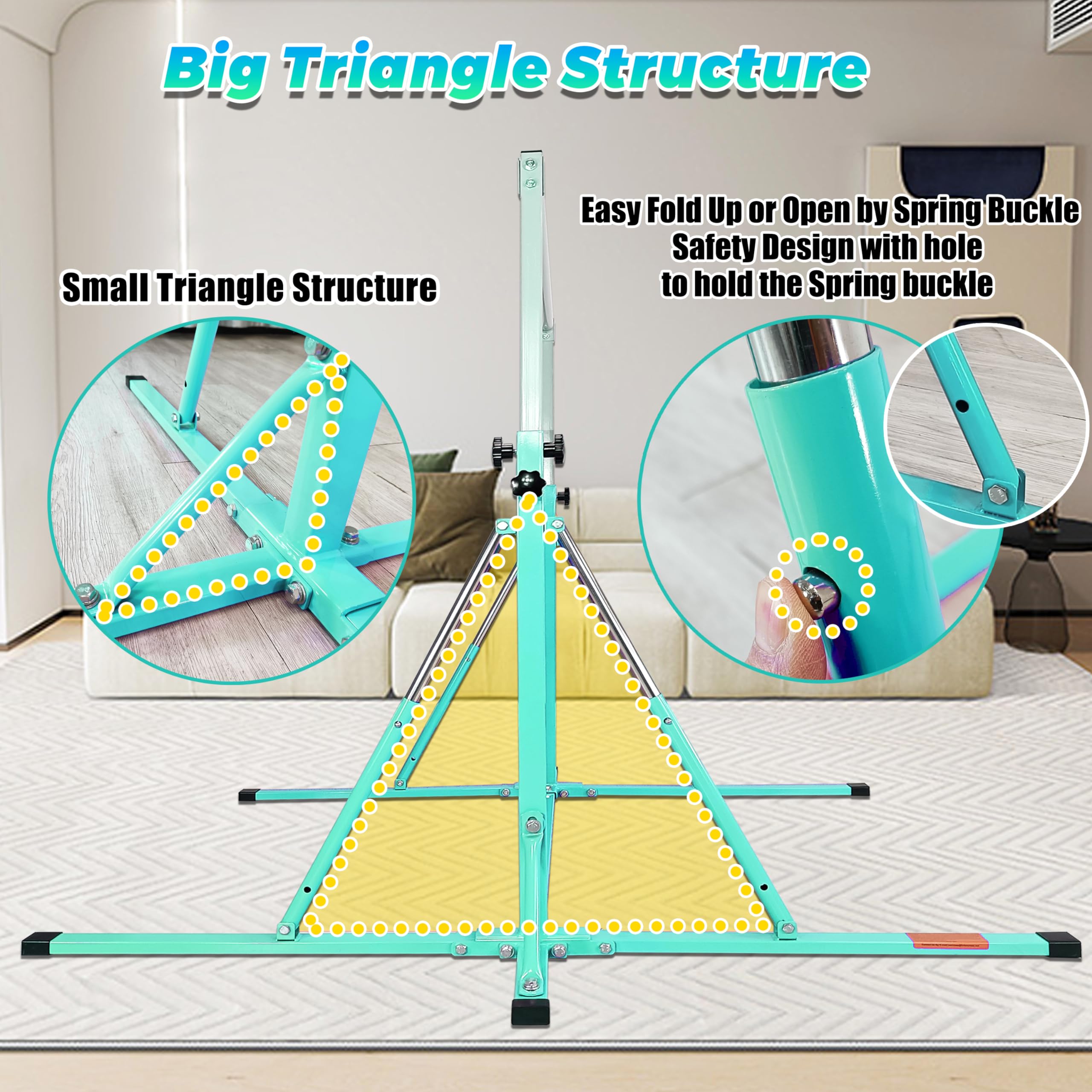 Foldable Gymnastics Bar for Kids Ages 3-15 | 5FT Adjustable Horizontal Training Bar with Triangle Stable Structure | Home Gym Equipment for Indoor Gymnastics Practice, Strength Training & Playtime Activities