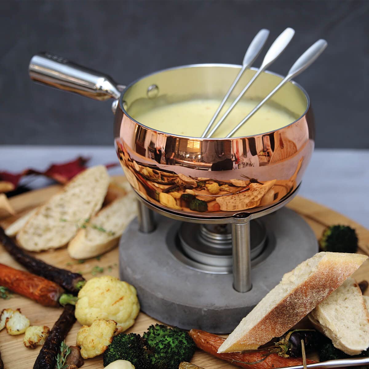 Boska Cheese Fondue Party Set - 4-Person Copper Fondue Pot with Stove-Safe Design for Chocolate, Cheese & Snacks - Perfect for Weddings, Parties & Family Gatherings