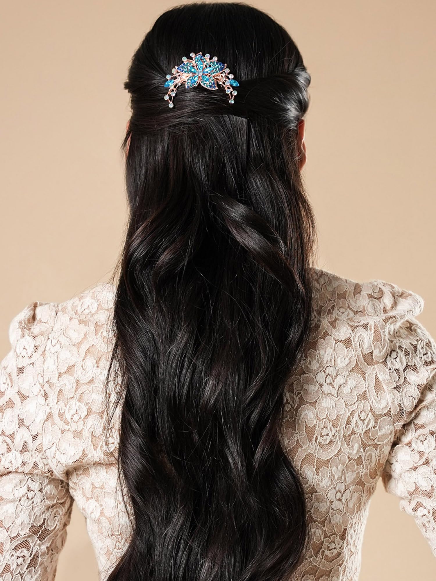 Elegant Yellow Crystal Floral Hair Comb Pin for Women - Bridal Wedding Hair Accessories, Side Pin, Jooda Pin - Perfect for Weddings, Prom, Parties & Special Occasions