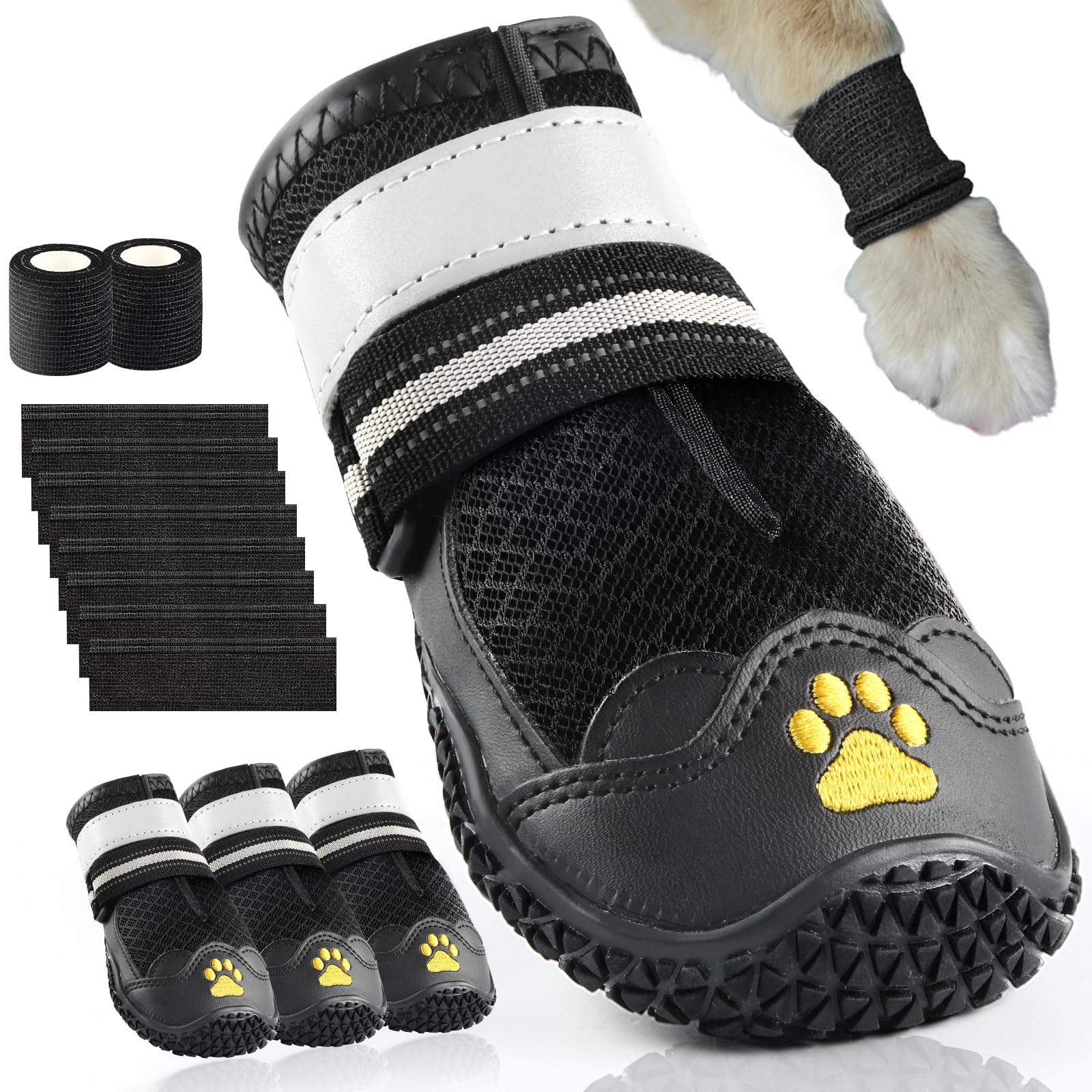 **Cupount Breathable Dog Boots for Hot Pavement - Small Dog Shoes for Hiking, Walking & Running - Paw Protectors for Outdoor Adventures (4 Pcs, Fits 10-19 lbs) - Perfect for Summer Walks & Rough Terrains**