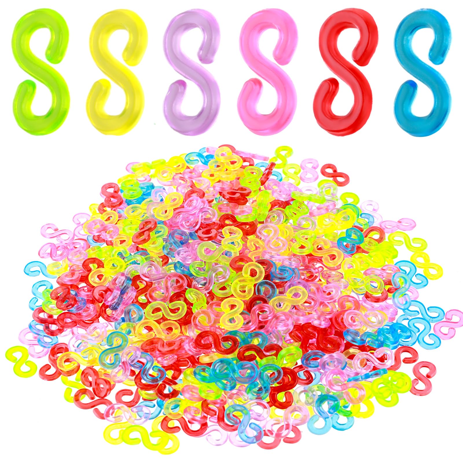 1000pcs S Clips Rubber Band Clips for Loom Bracelets - Plastic Connector Refills for DIY Handicrafts, Jewelry Making & Kids Crafts - Colorful Bracelet Accessories for Rainbow Loom, Friendship Bands & Creative Projects