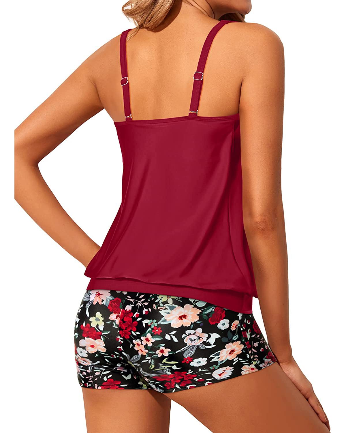 Tempt Me Women's Modest Two-Piece Tankini Swimsuits - Blouson Swim Top & Boyshort Bathing Suit for Beach, Pool & Vacation | Plus Size Swimwear