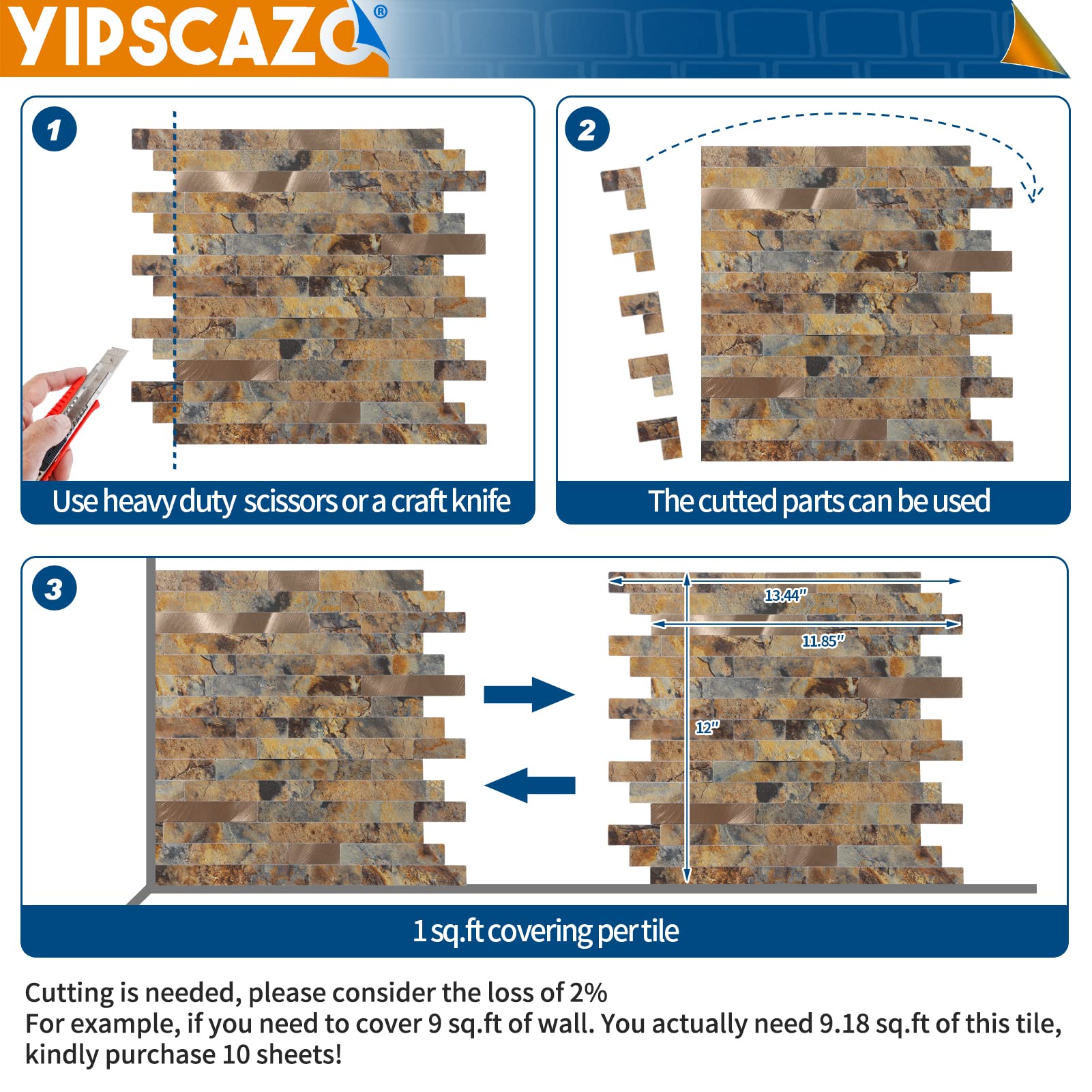 10-Pack Self-Adhesive PVC Wall Tiles - 12