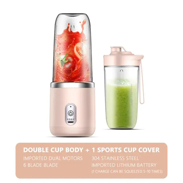 Portable Juice Blender - 400W High Speed Personal Smoothie Maker with USB Rechargeable Battery, BPA-Free Travel Blender for Shakes, Protein Drinks - Perfect for Gym, Office & Outdoor Adventures