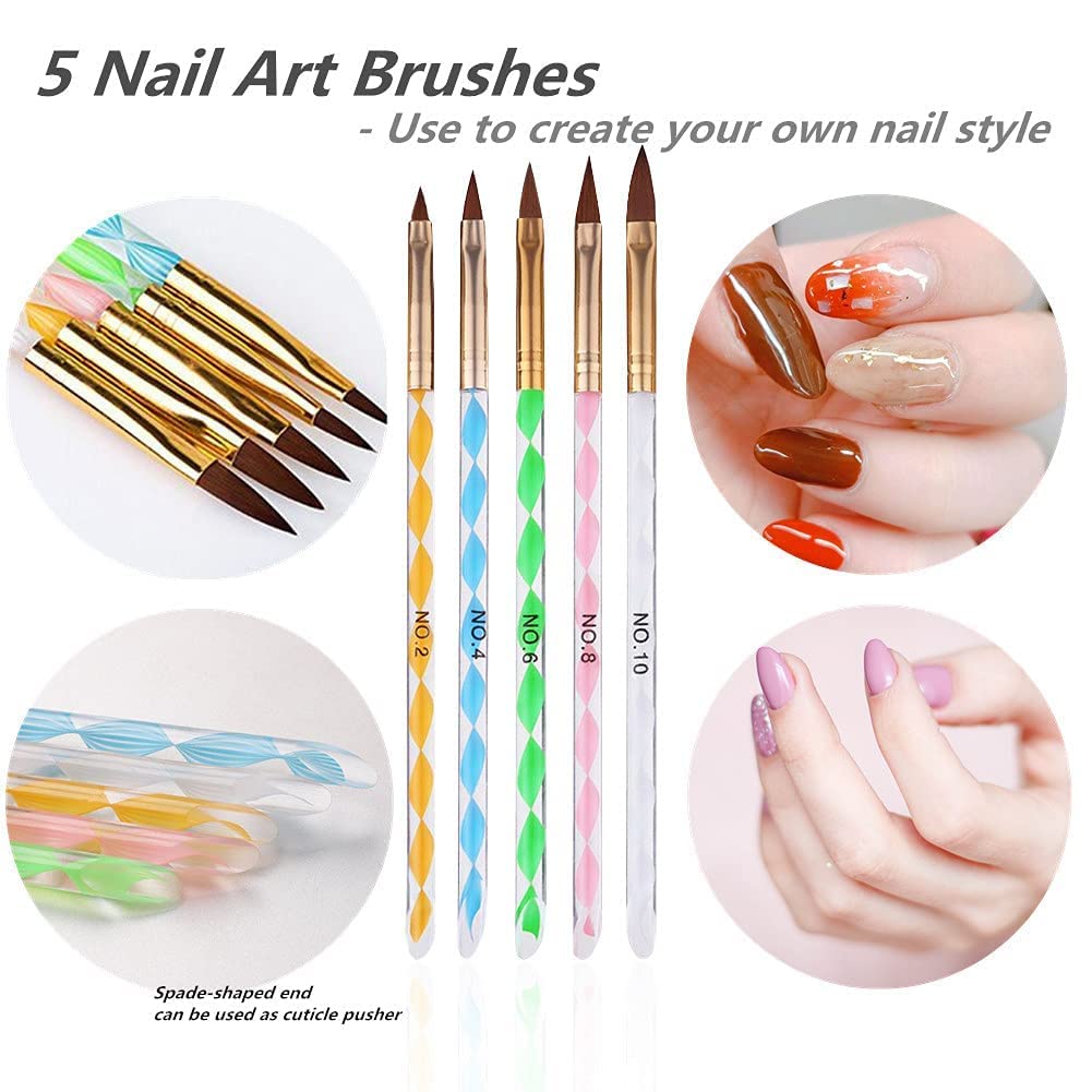 ALVRIO 5-Piece Acrylic Nail Brush Set - Professional Nail Art Brushes for Acrylic Application, Polish & Tips Builder - Salon Quality Nail Art Tools Kit for Manicure & Nail Design (Perfect for Home & Professional Use)